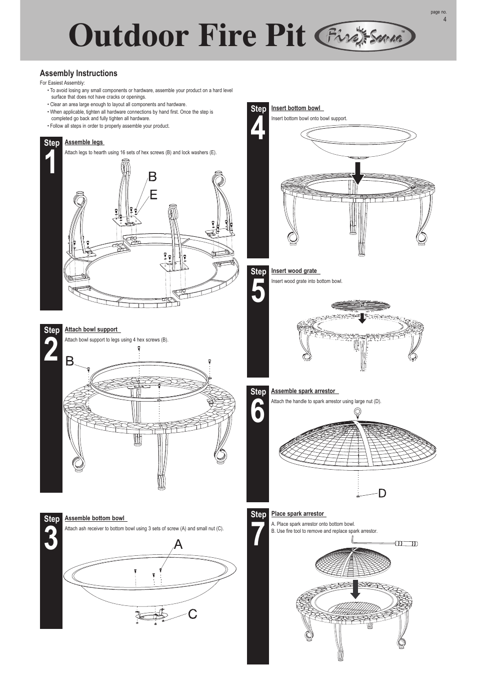 Outdoor fire pit | Well Traveled Living 02115 User Manual | Page 4 / 6