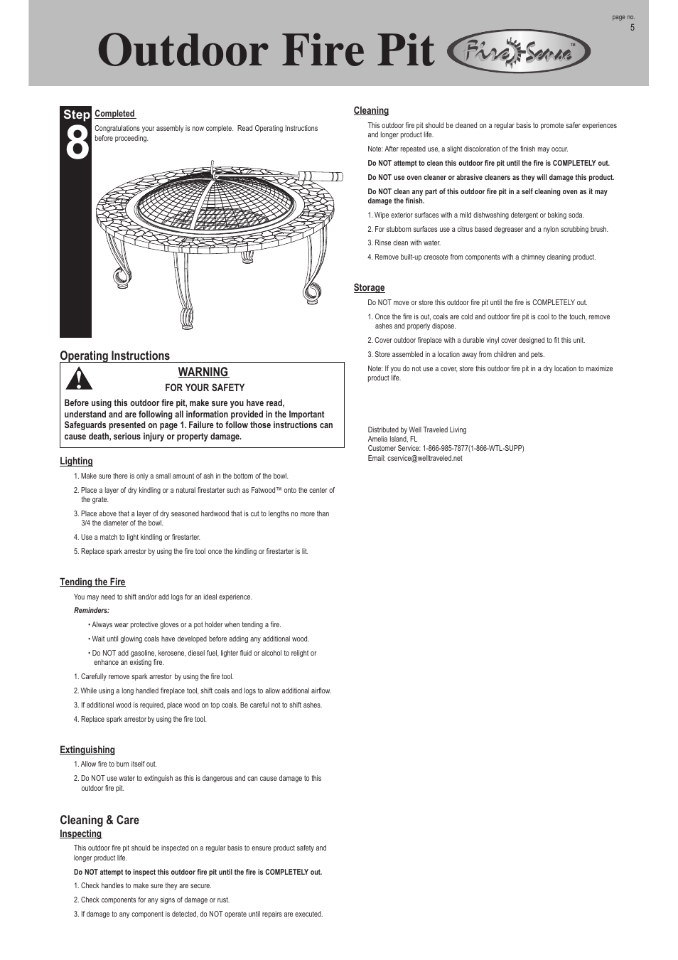 Outdoor fire pit | Well Traveled Living 02115 User Manual | Page 5 / 6