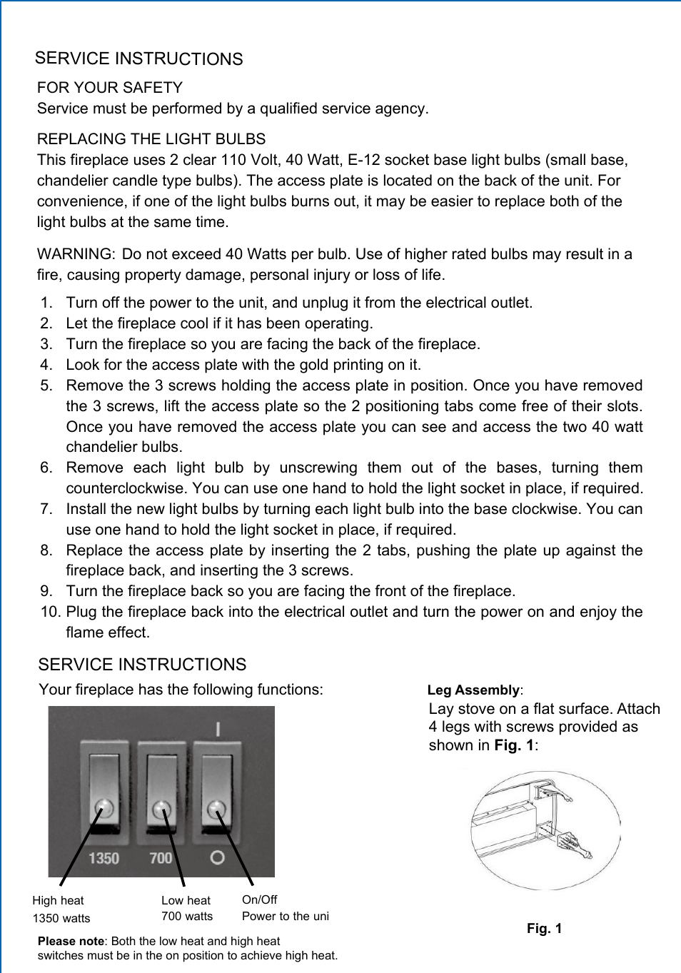 Service instructions | Well Traveled Living 60354 User Manual | Page 4 / 5