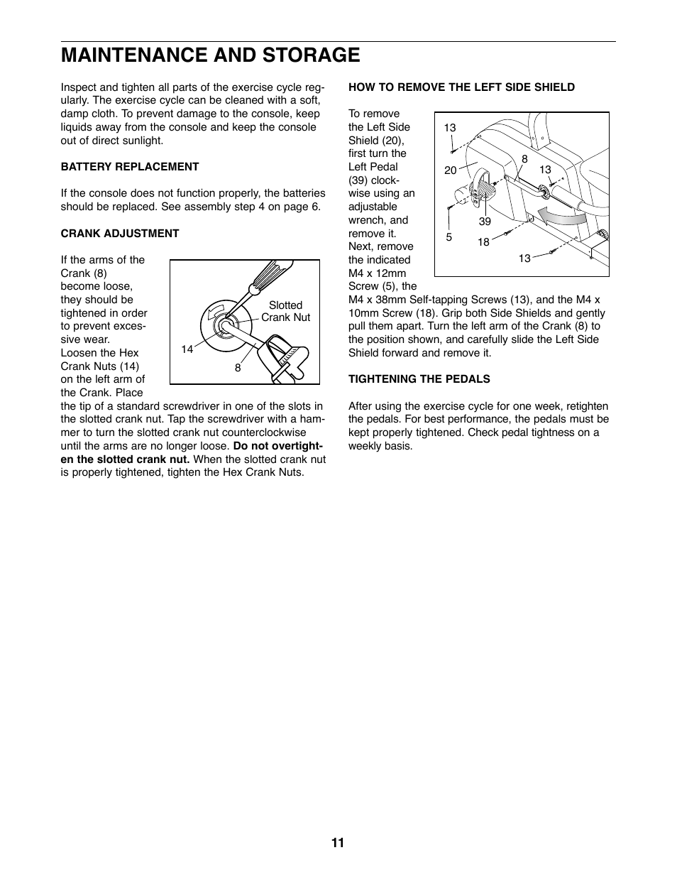 Maintenance and storage | Weslo E 20 User Manual | Page 11 / 16