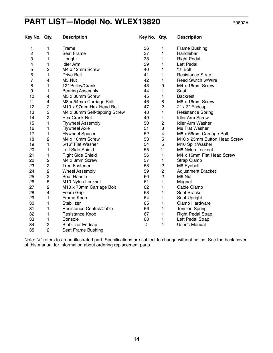 Weslo E 20 User Manual | Page 14 / 16