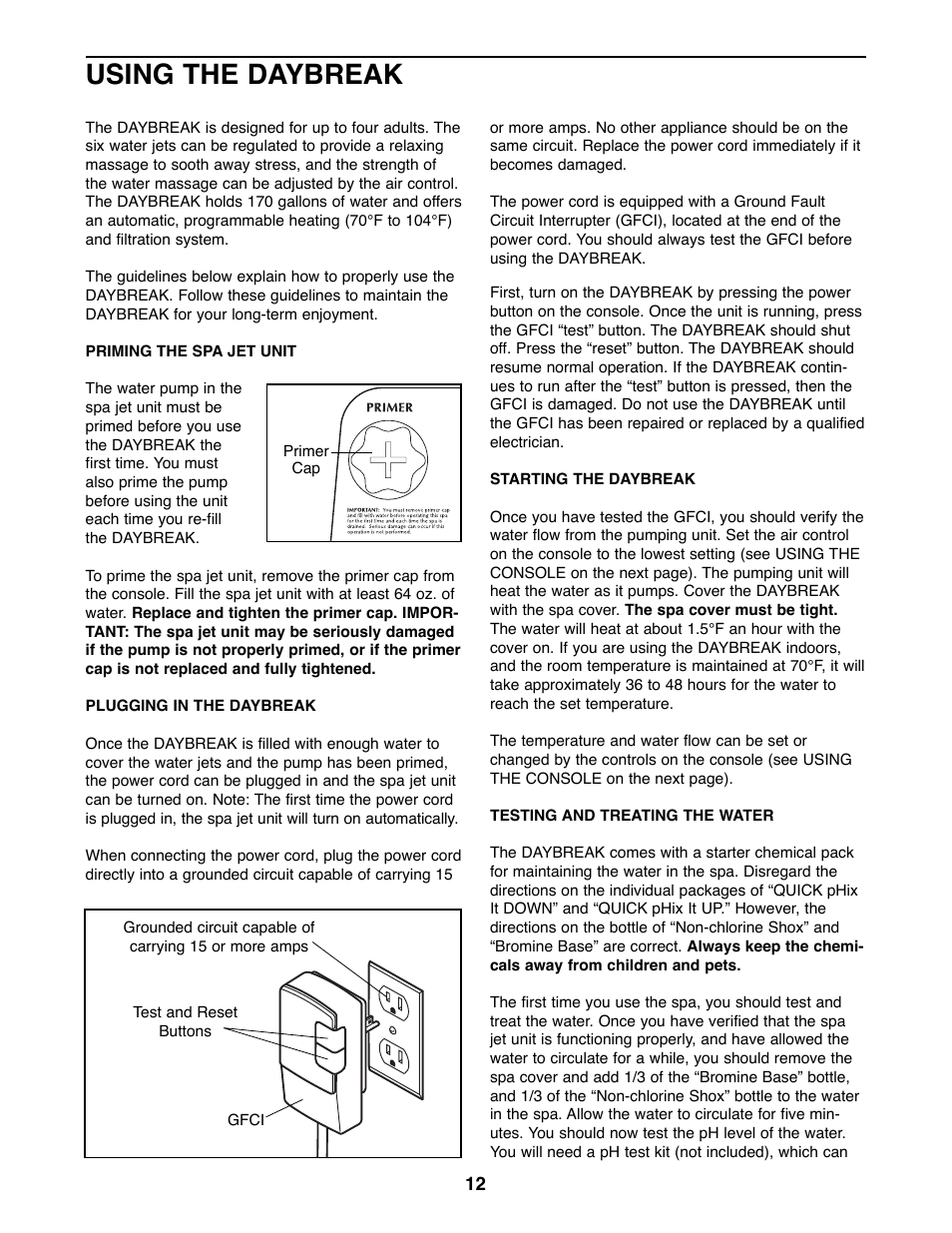 Using the daybreak | Weslo Daybreak SPRW52464 User Manual | Page 12 / 20