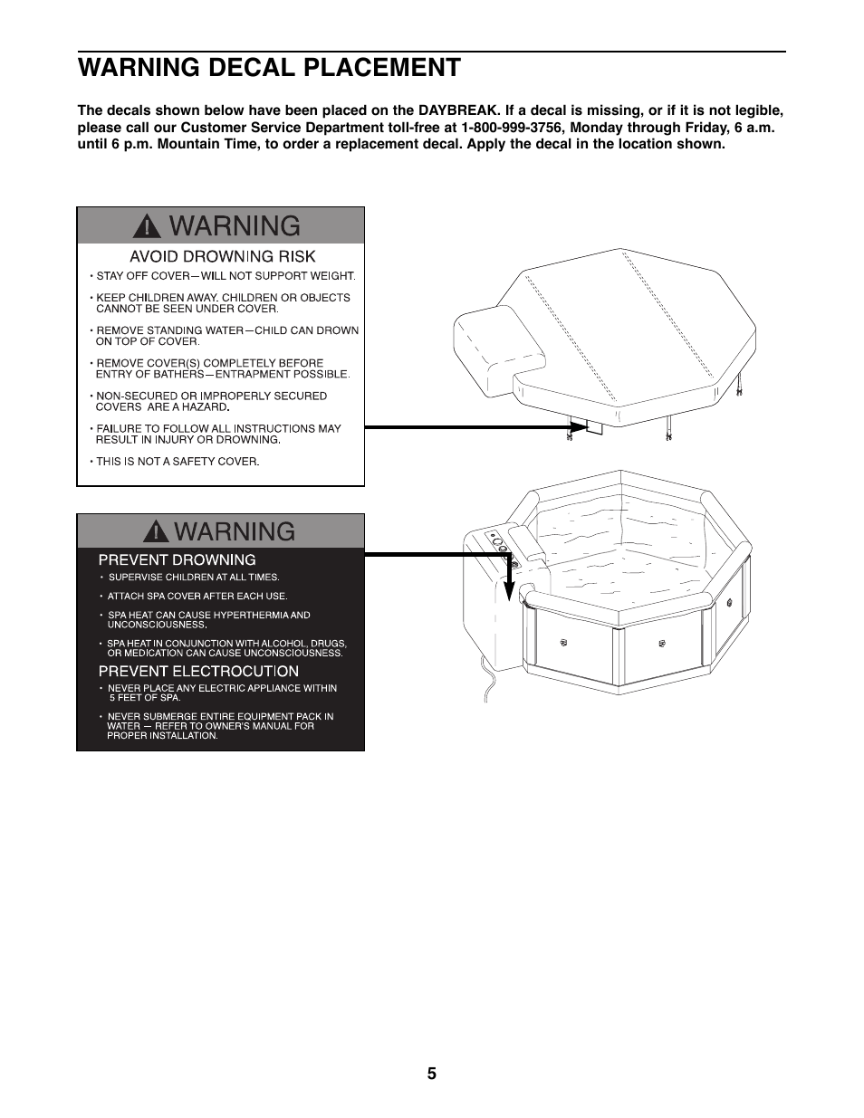 Warning decal placement | Weslo Daybreak SPRW52464 User Manual | Page 5 / 20
