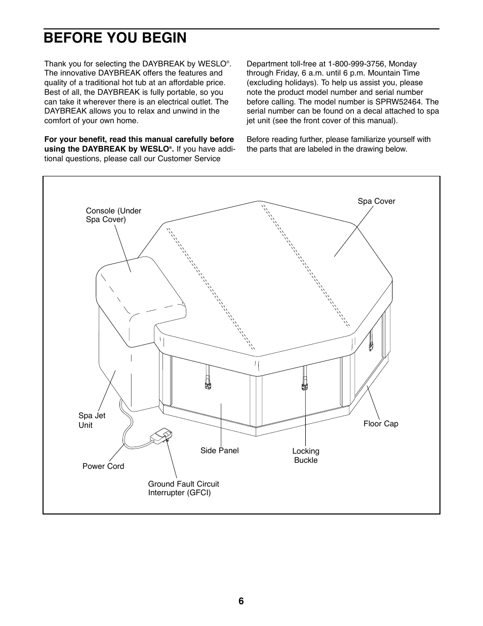 Before you begin | Weslo Daybreak SPRW52464 User Manual | Page 6 / 20