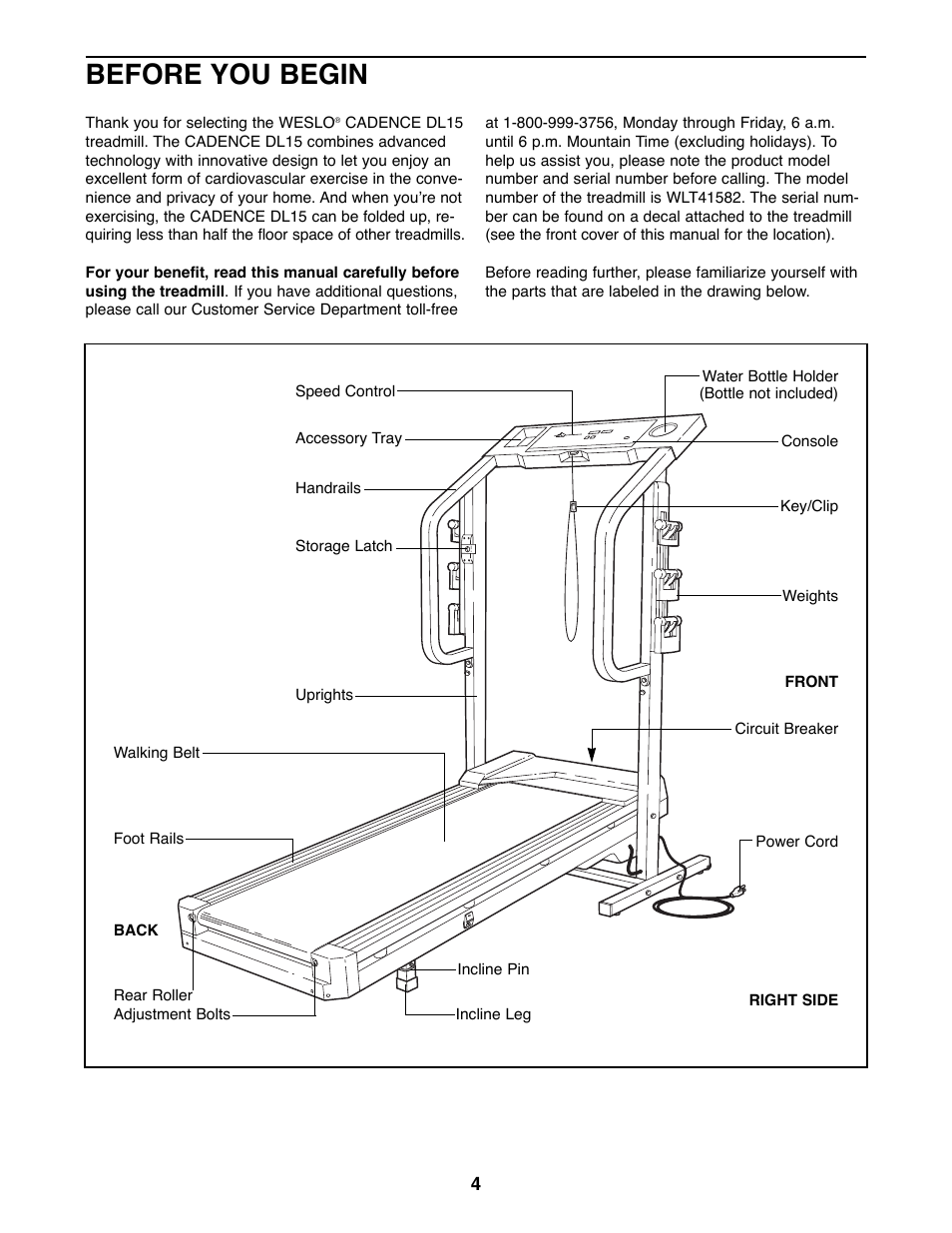 Before you begin | Weslo WLTL41582 User Manual | Page 4 / 18