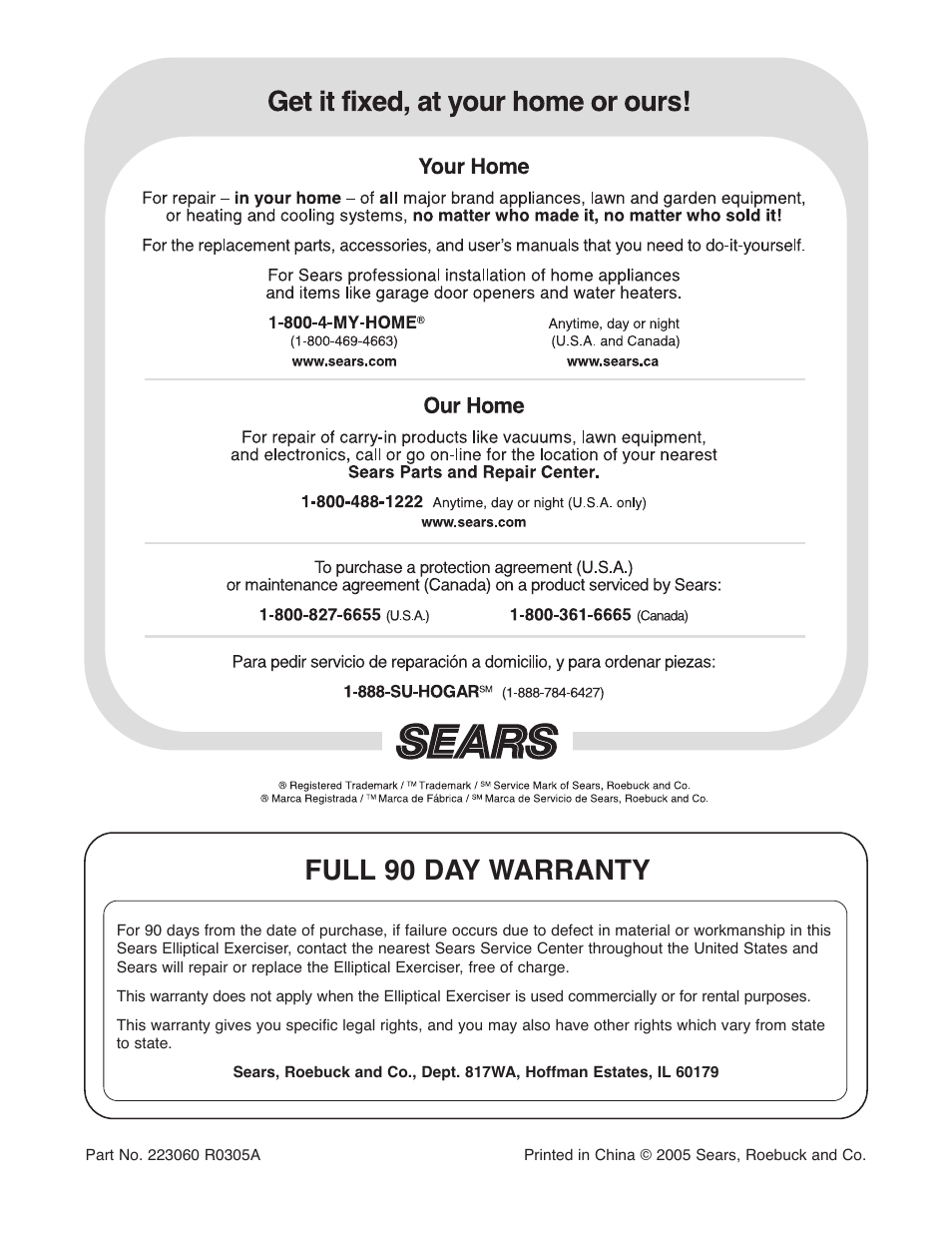 Full 90 day warranty | Weslo MOMENTUM 730 ELLIPTICAL EXERCISER 831.28540.0 User Manual | Page 16 / 16