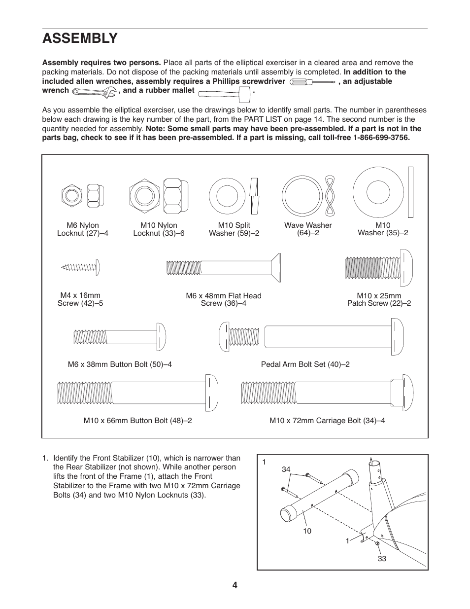 Assembly | Weslo MOMENTUM 730 ELLIPTICAL EXERCISER 831.28540.0 User Manual | Page 4 / 16