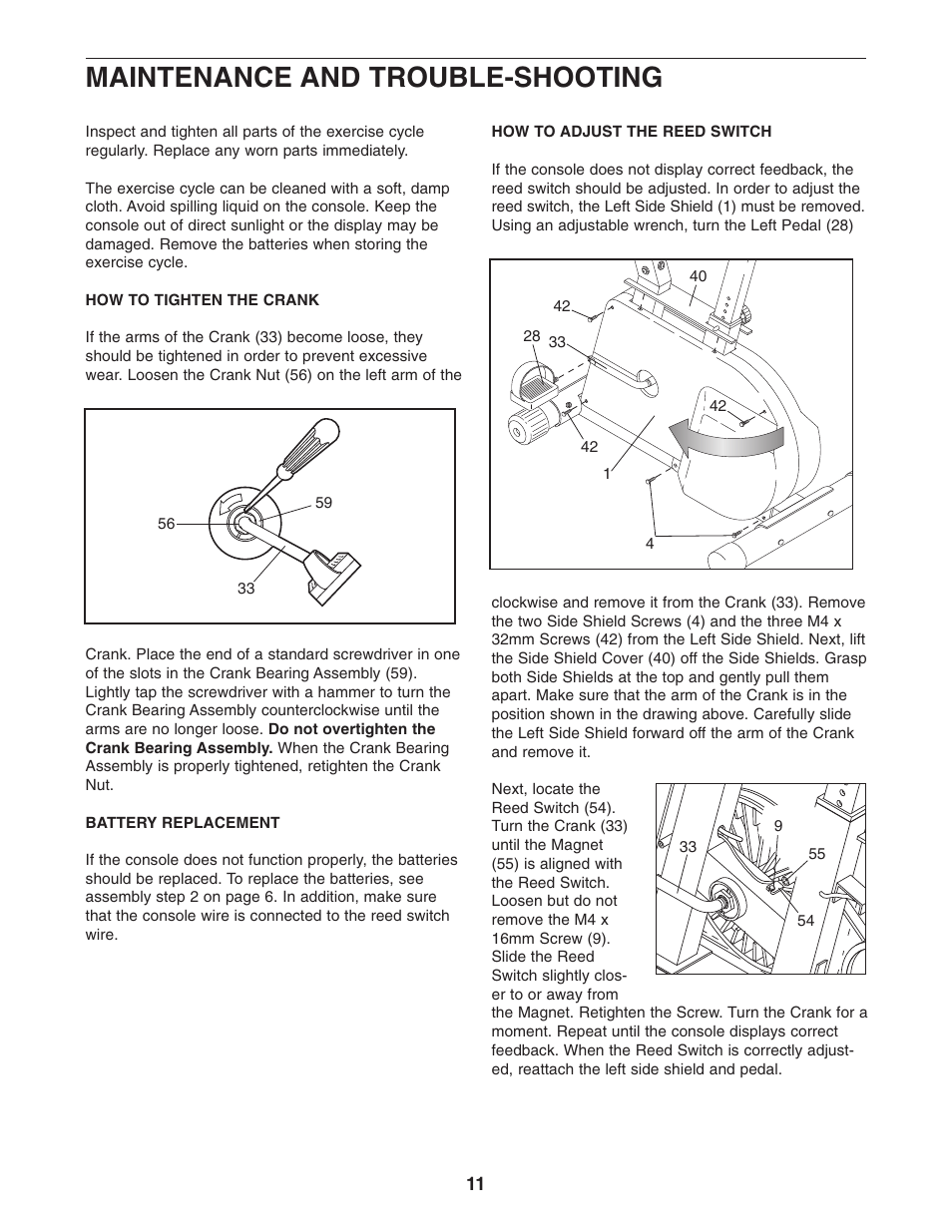 Maintenance and trouble-shooting | Weslo 795I User Manual | Page 11 / 16