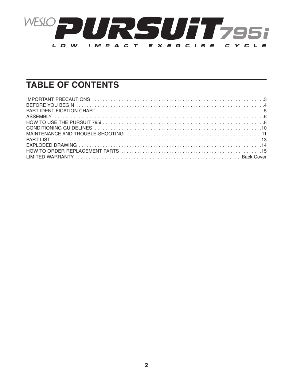 Weslo 795I User Manual | Page 2 / 16