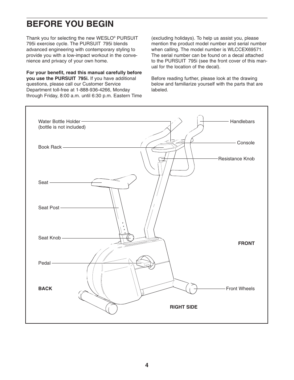 Before you begin | Weslo 795I User Manual | Page 4 / 16