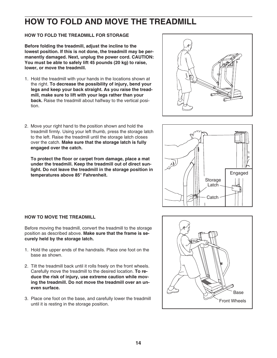 How to fold and move the treadmill | Weslo WLTL45312 User Manual | Page 14 / 23