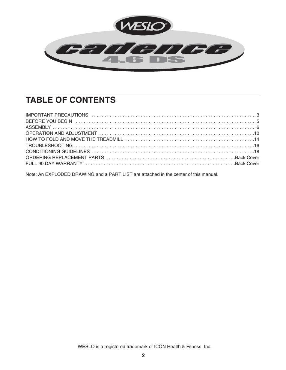 Weslo WLTL45312 User Manual | Page 2 / 23