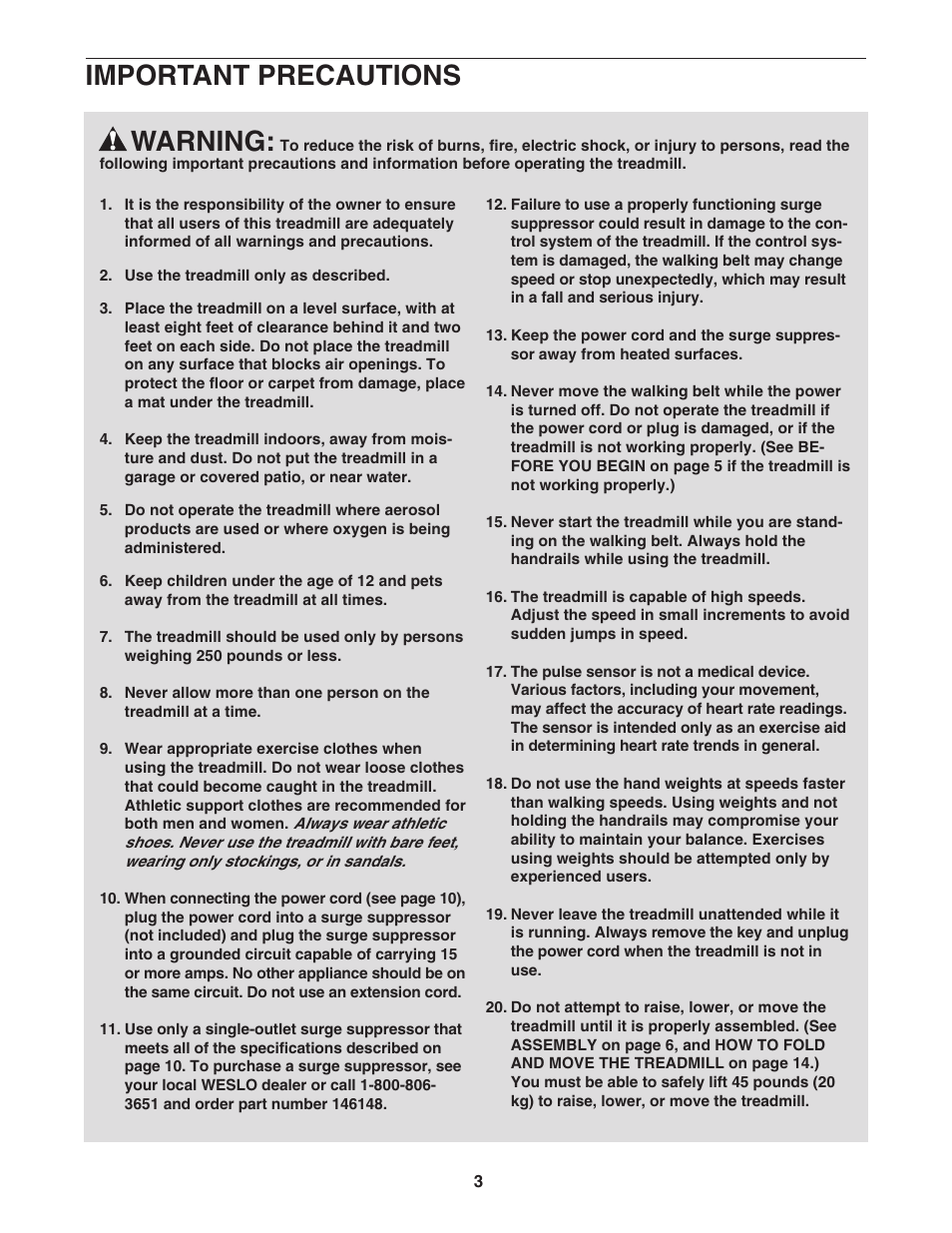 Warning, Important precautions | Weslo WLTL45312 User Manual | Page 3 / 23