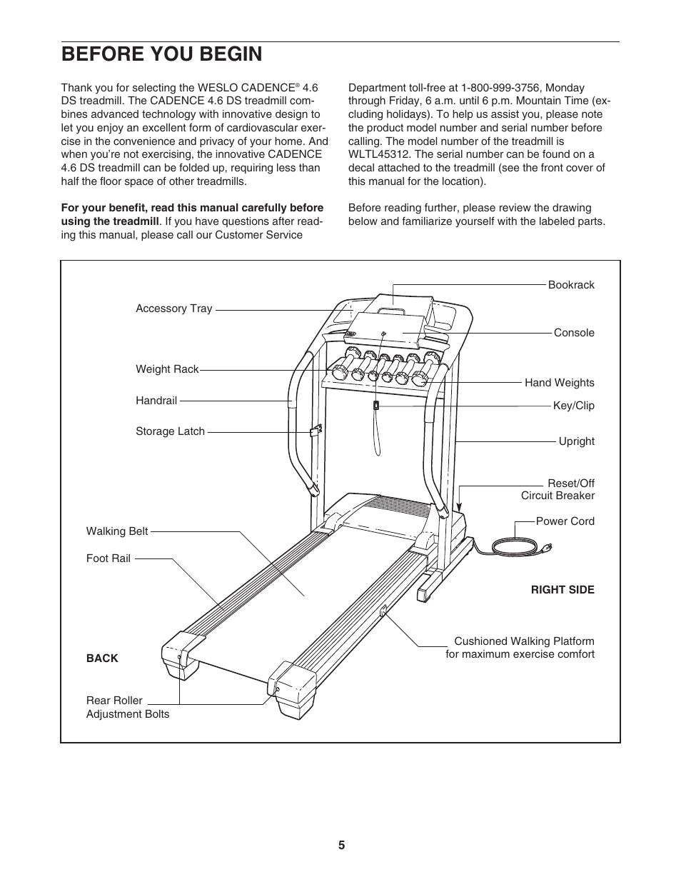 Before you begin | Weslo WLTL45312 User Manual | Page 5 / 23