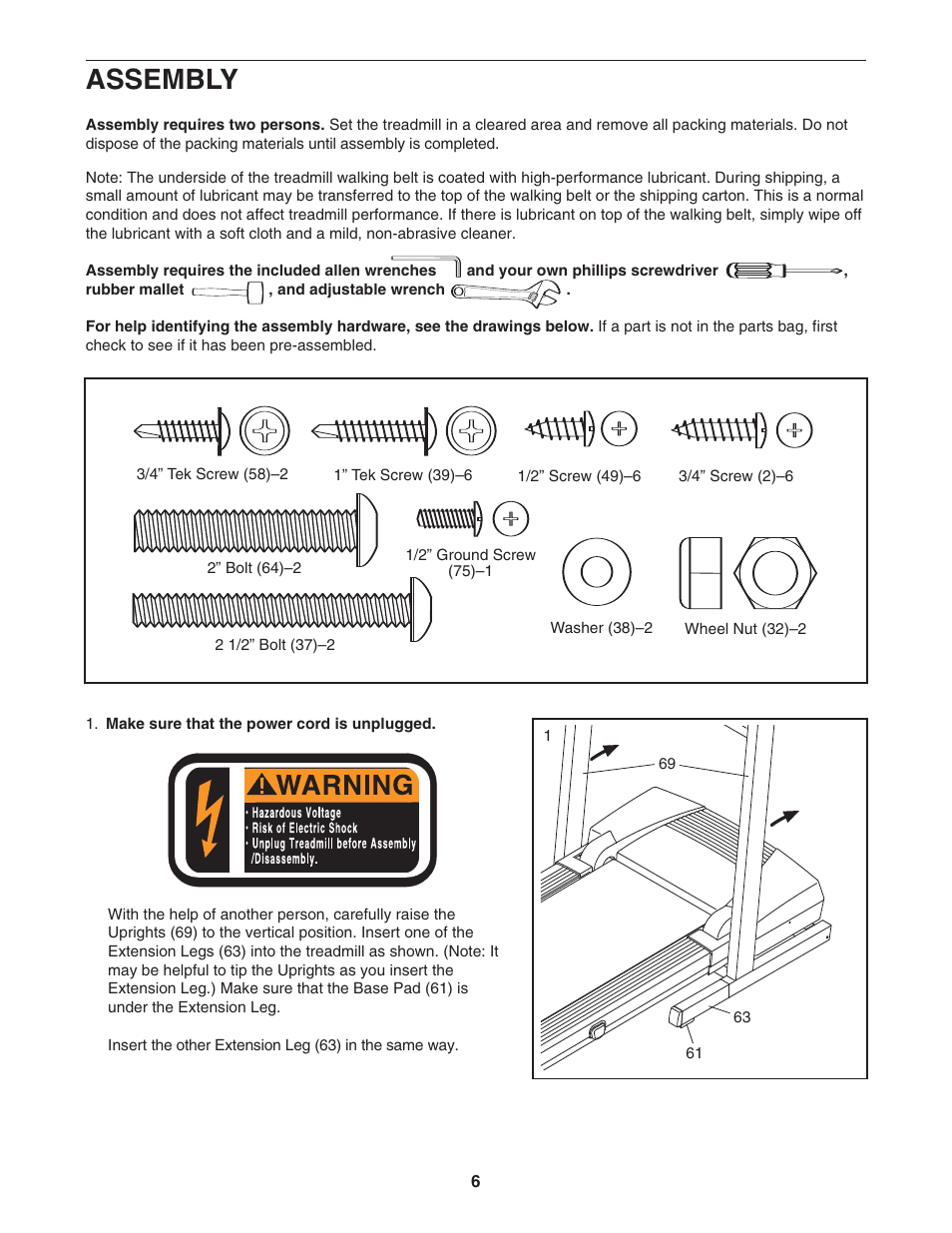 Assembly | Weslo WLTL45312 User Manual | Page 6 / 23