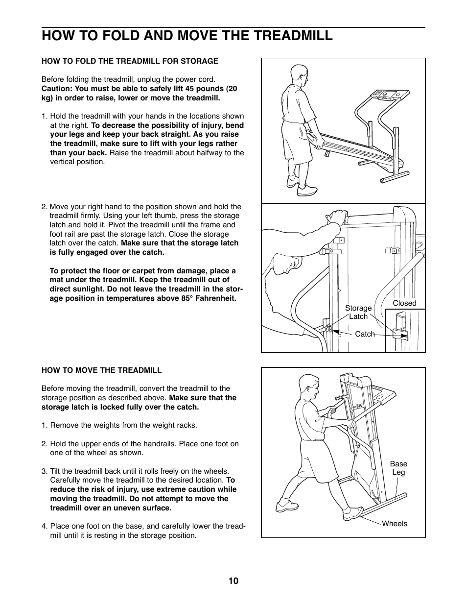How to fold and move the treadmill | Weslo WLTL29200 User Manual | Page 10 / 18