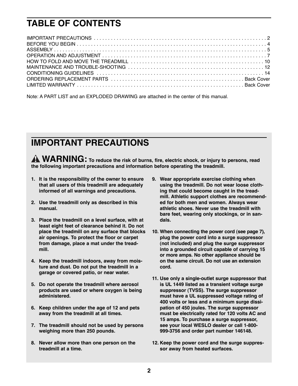 Weslo WLTL29200 User Manual | Page 2 / 18