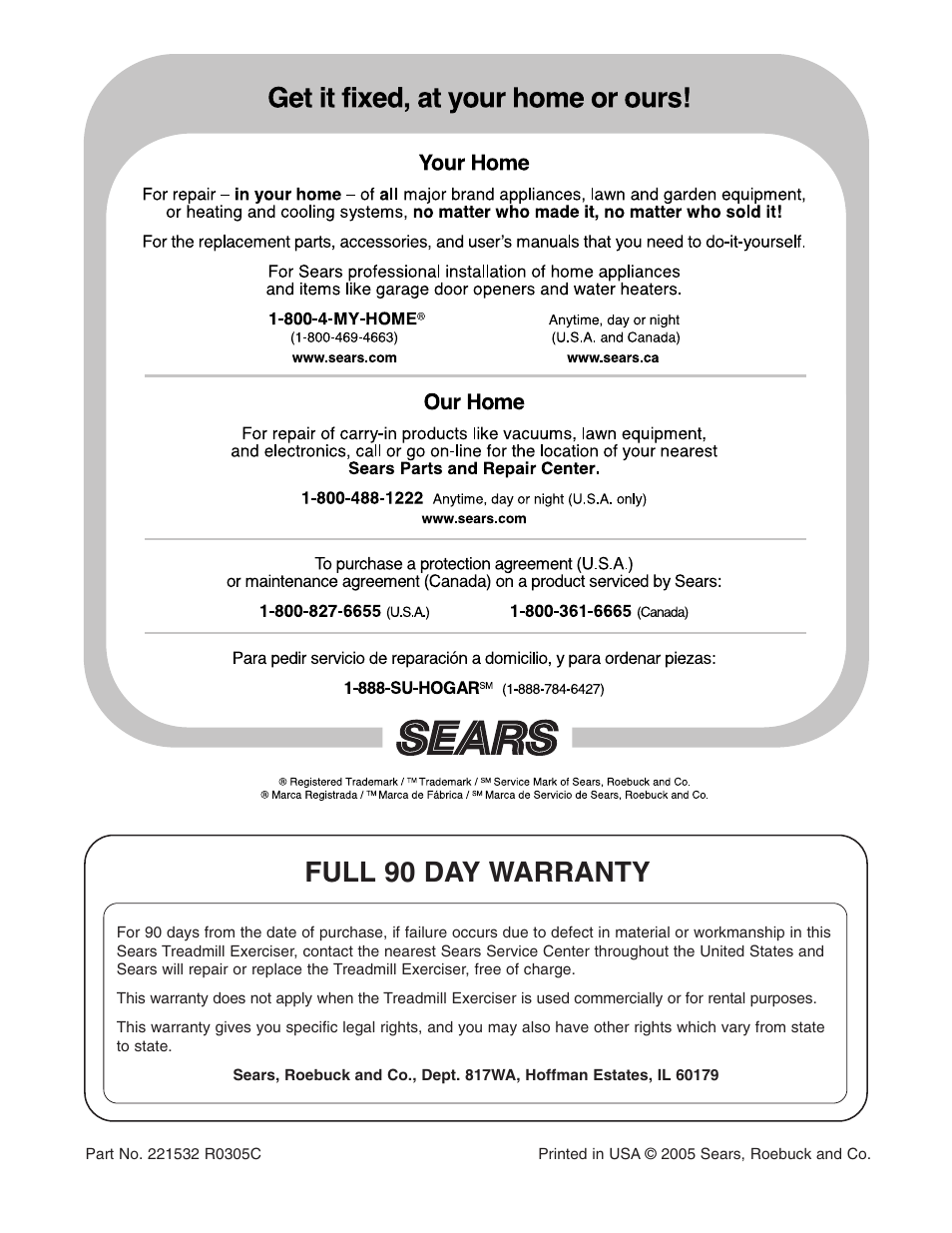 Full 90 day warranty | Weslo 78e 831.29522.0 User Manual | Page 19 / 19