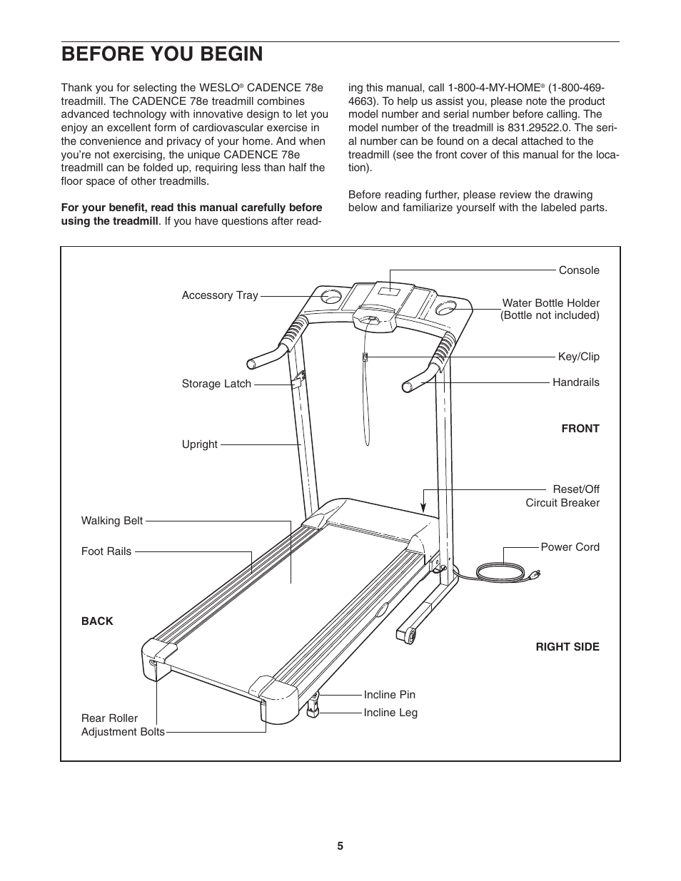 Before you begin | Weslo 78e 831.29522.0 User Manual | Page 5 / 19