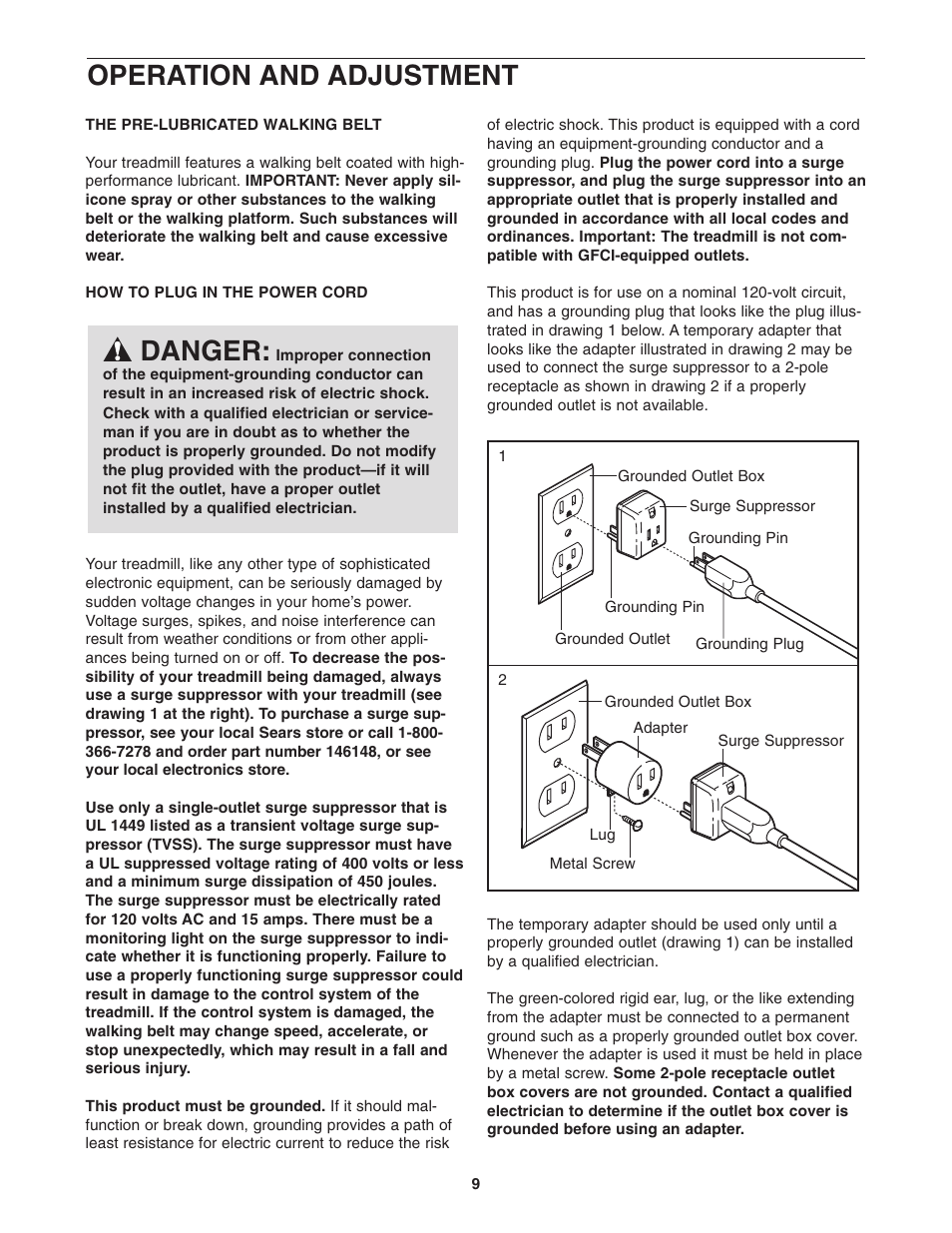 Operation and adjustment, Danger | Weslo 78e 831.29522.0 User Manual | Page 9 / 19