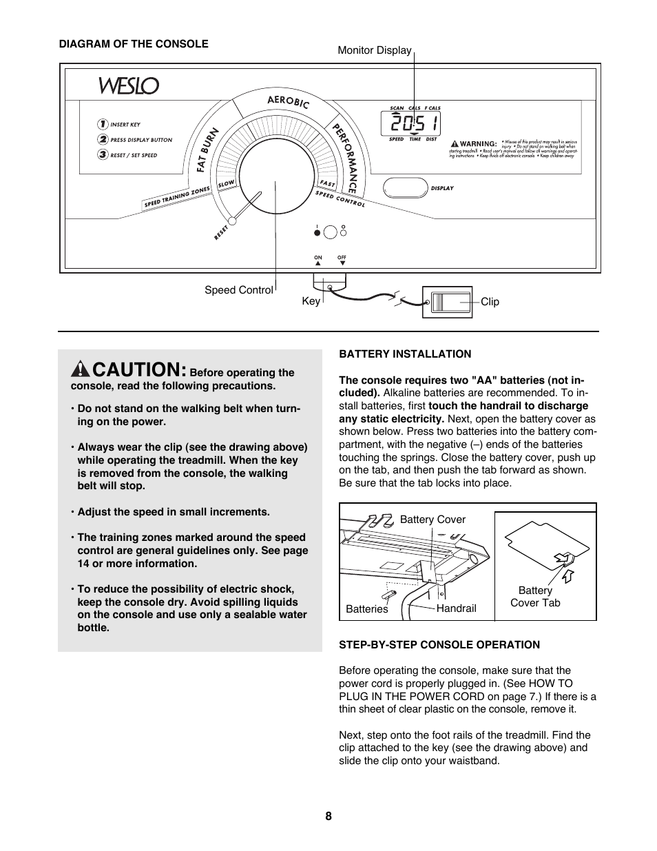 Caution | Weslo WLTL22191 User Manual | Page 8 / 18