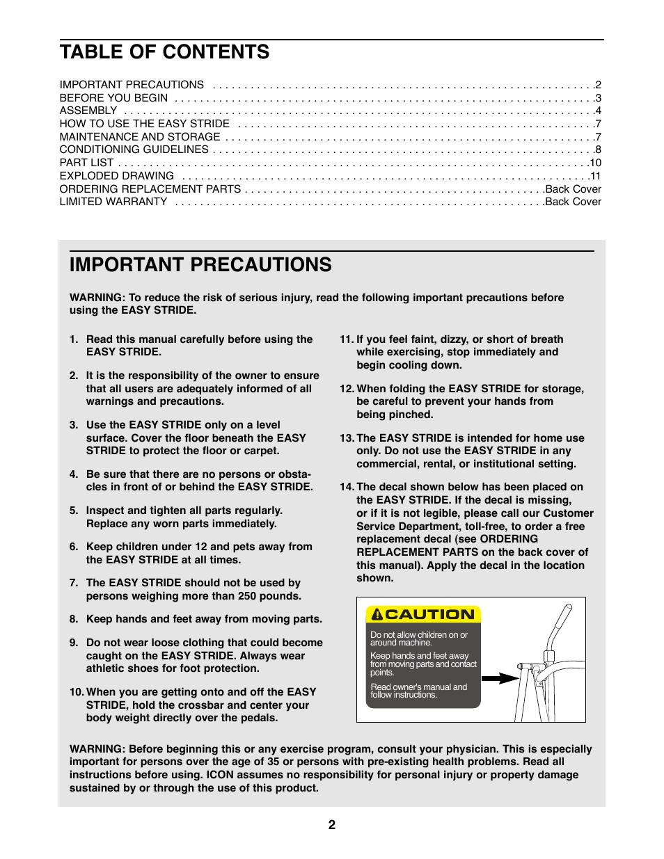 Weslo WLAW35075 User Manual | Page 2 / 12