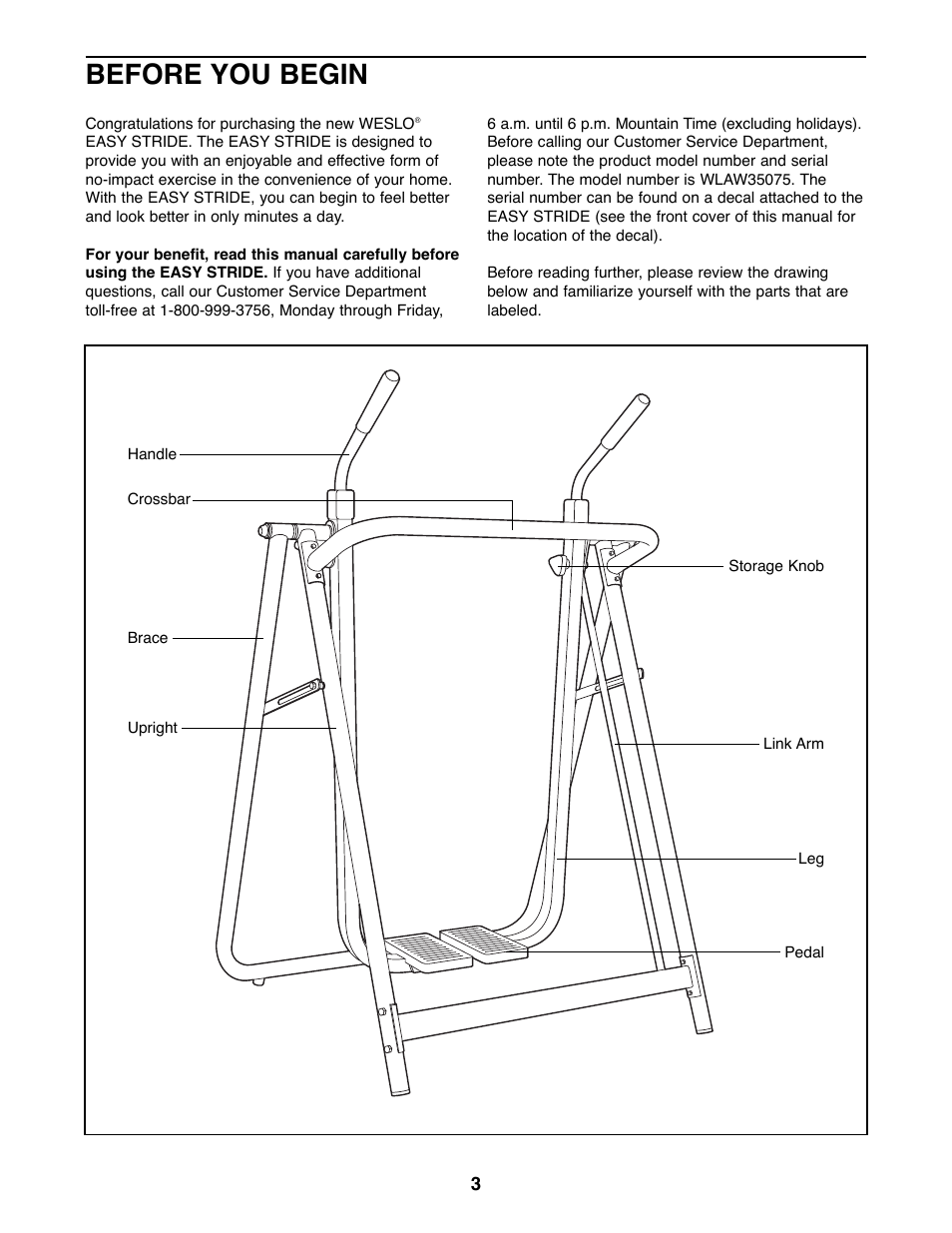 Before you begin | Weslo WLAW35075 User Manual | Page 3 / 12