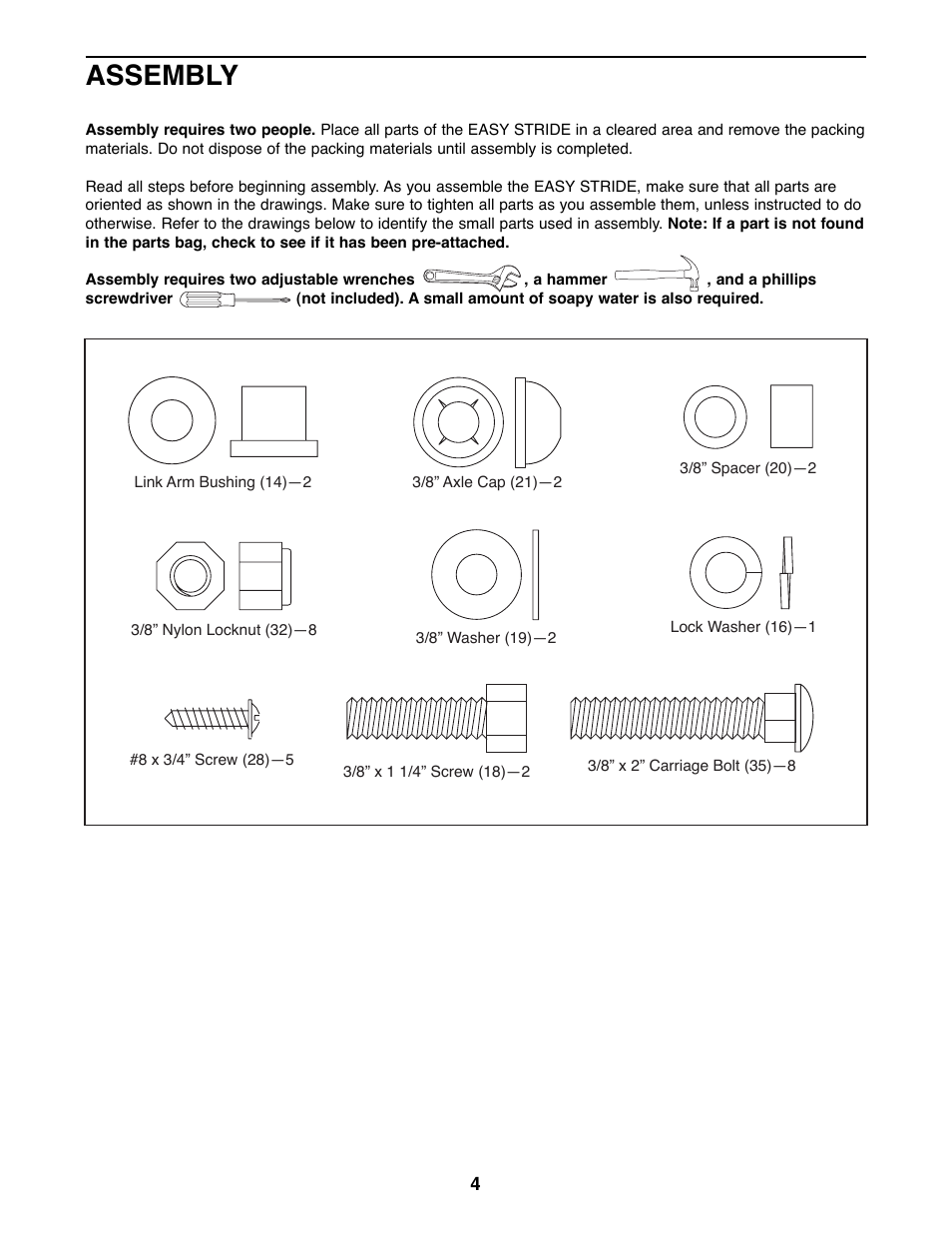 Assembly | Weslo WLAW35075 User Manual | Page 4 / 12
