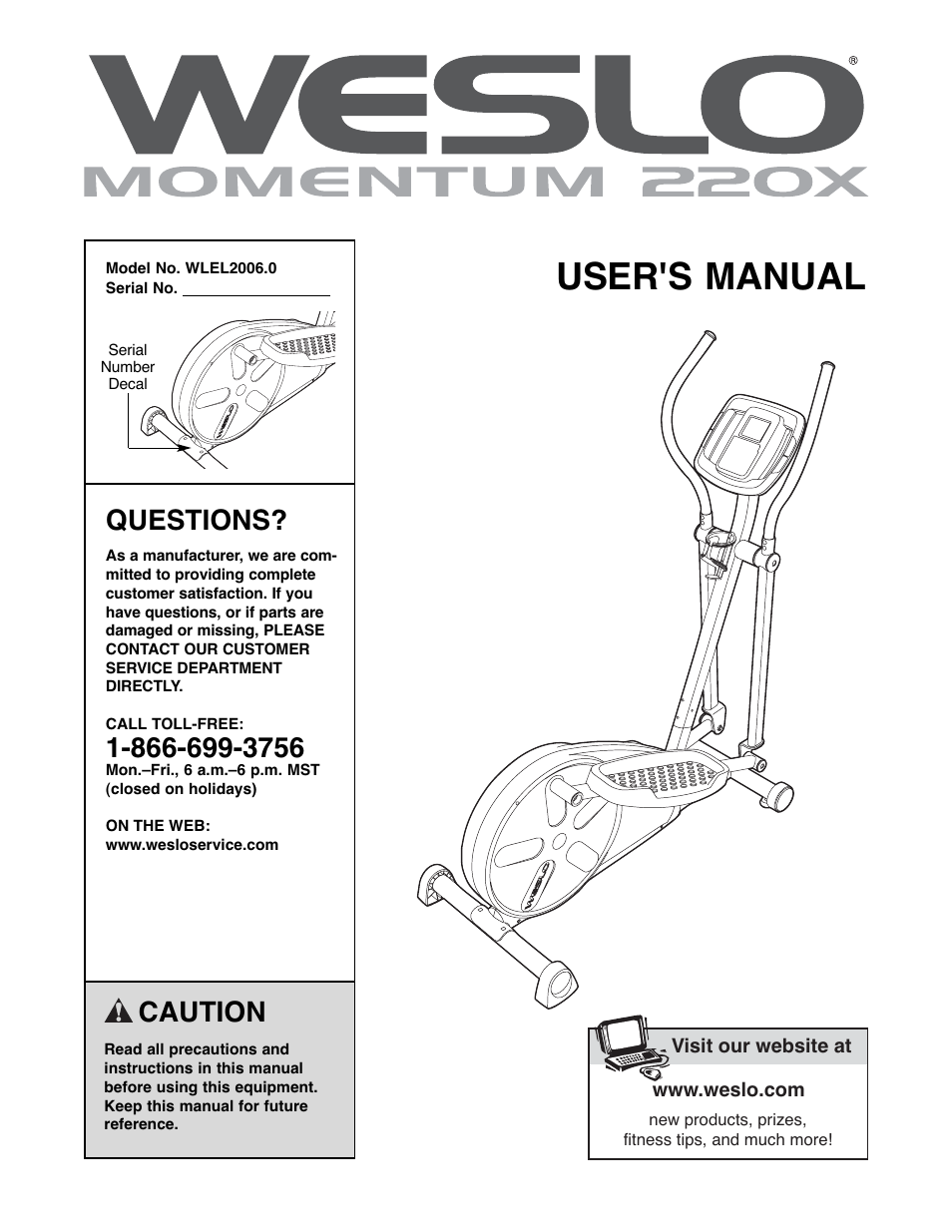 Weslo Momentum 220X WLEL2006.0 User Manual | 20 pages