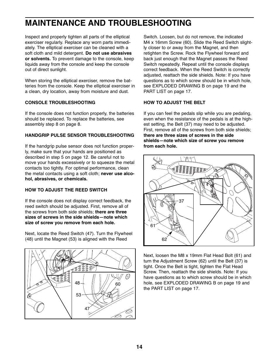 Maintenance and troubleshooting | Weslo Momentum 220X WLEL2006.0 User Manual | Page 14 / 20