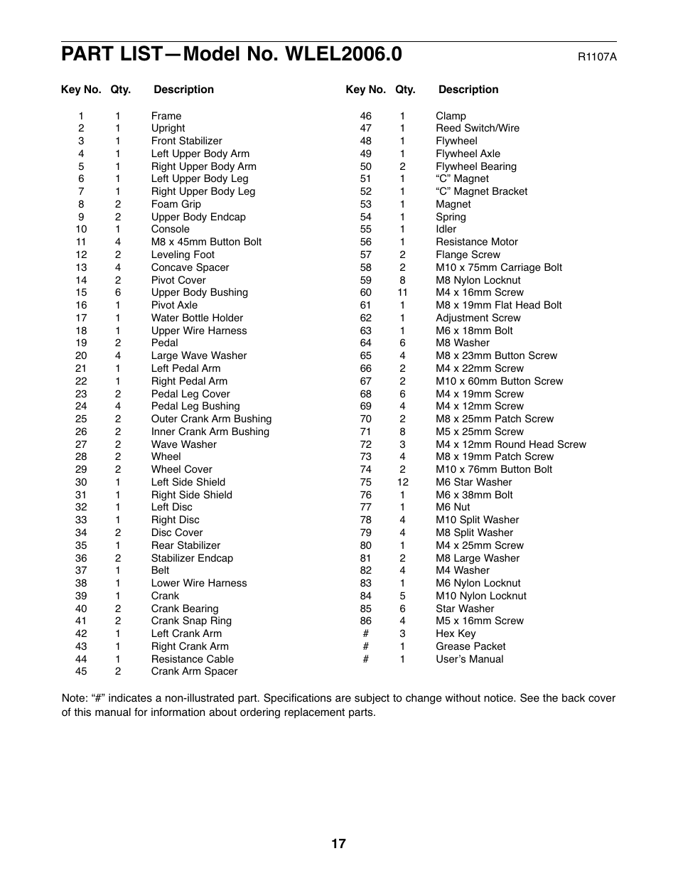 Weslo Momentum 220X WLEL2006.0 User Manual | Page 17 / 20