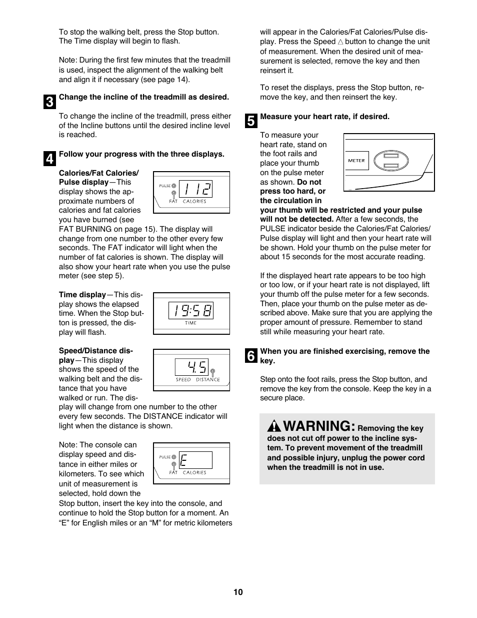 65 4 3 warning | Weslo WLTL35520 User Manual | Page 10 / 19