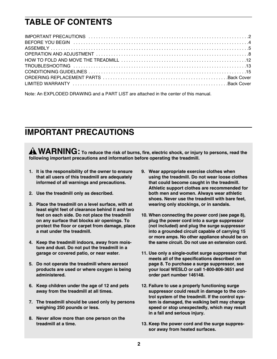 Weslo WLTL35520 User Manual | Page 2 / 19