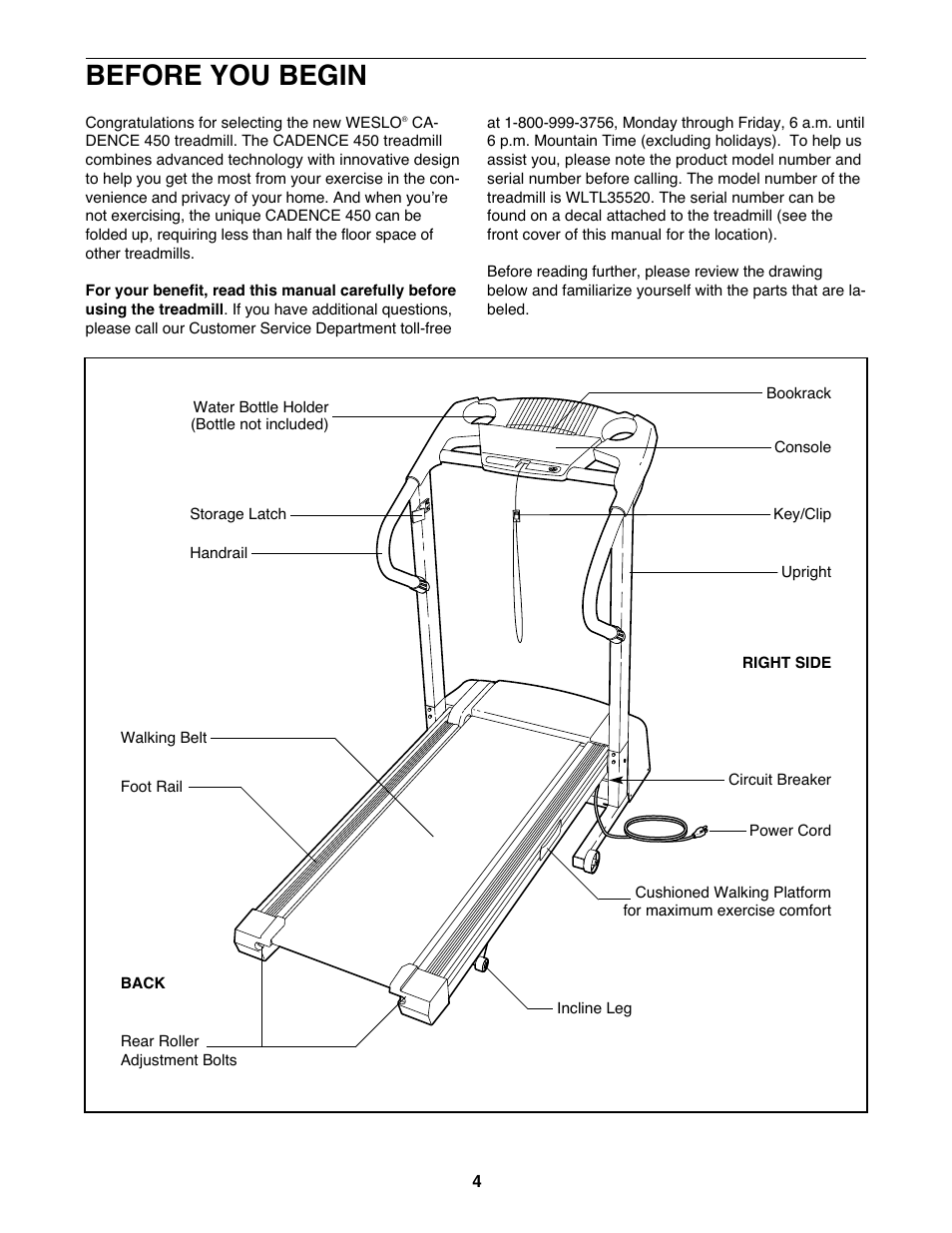 Before you begin | Weslo WLTL35520 User Manual | Page 4 / 19