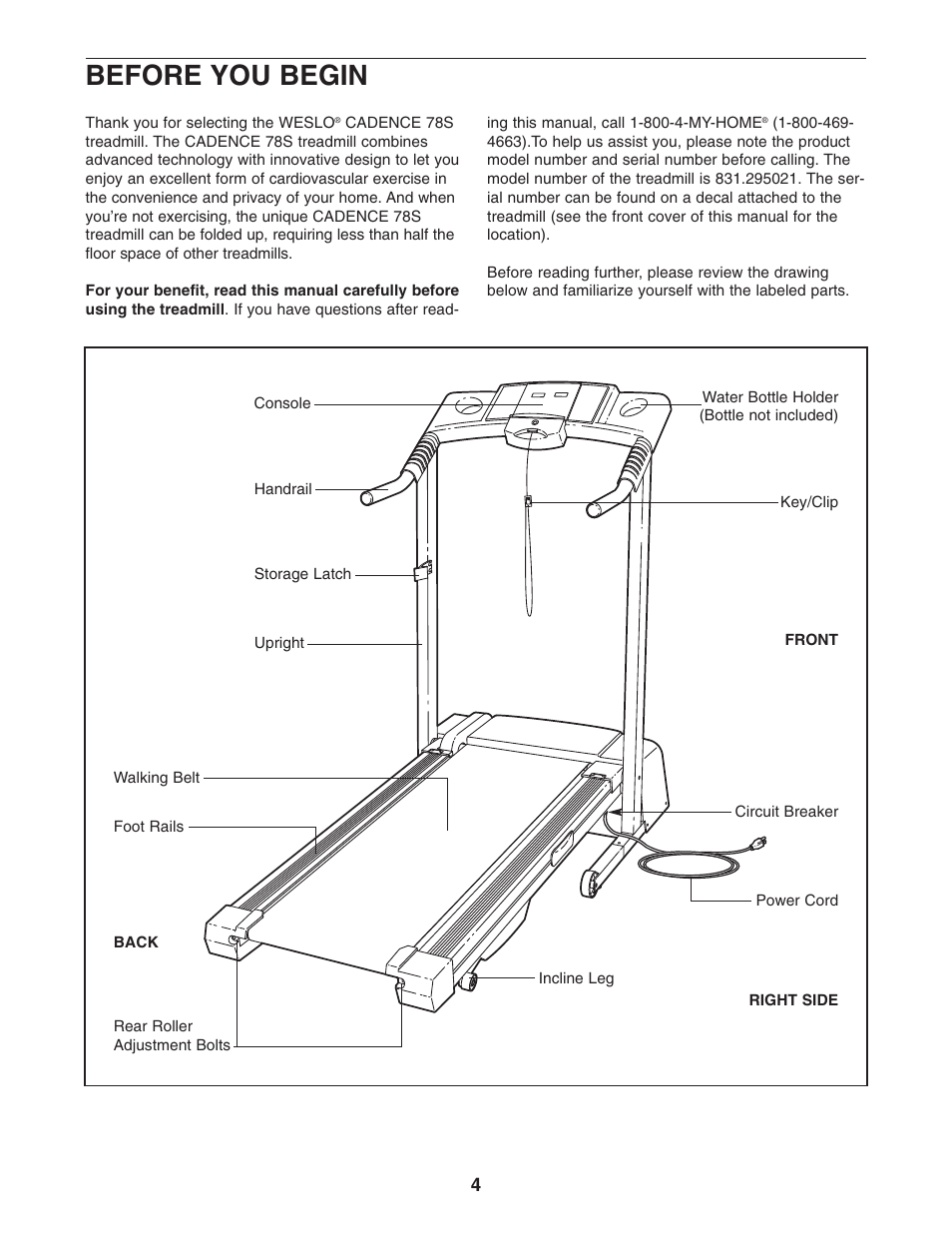 Before you begin | Weslo Cadence 78s 831.295021 User Manual | Page 4 / 19