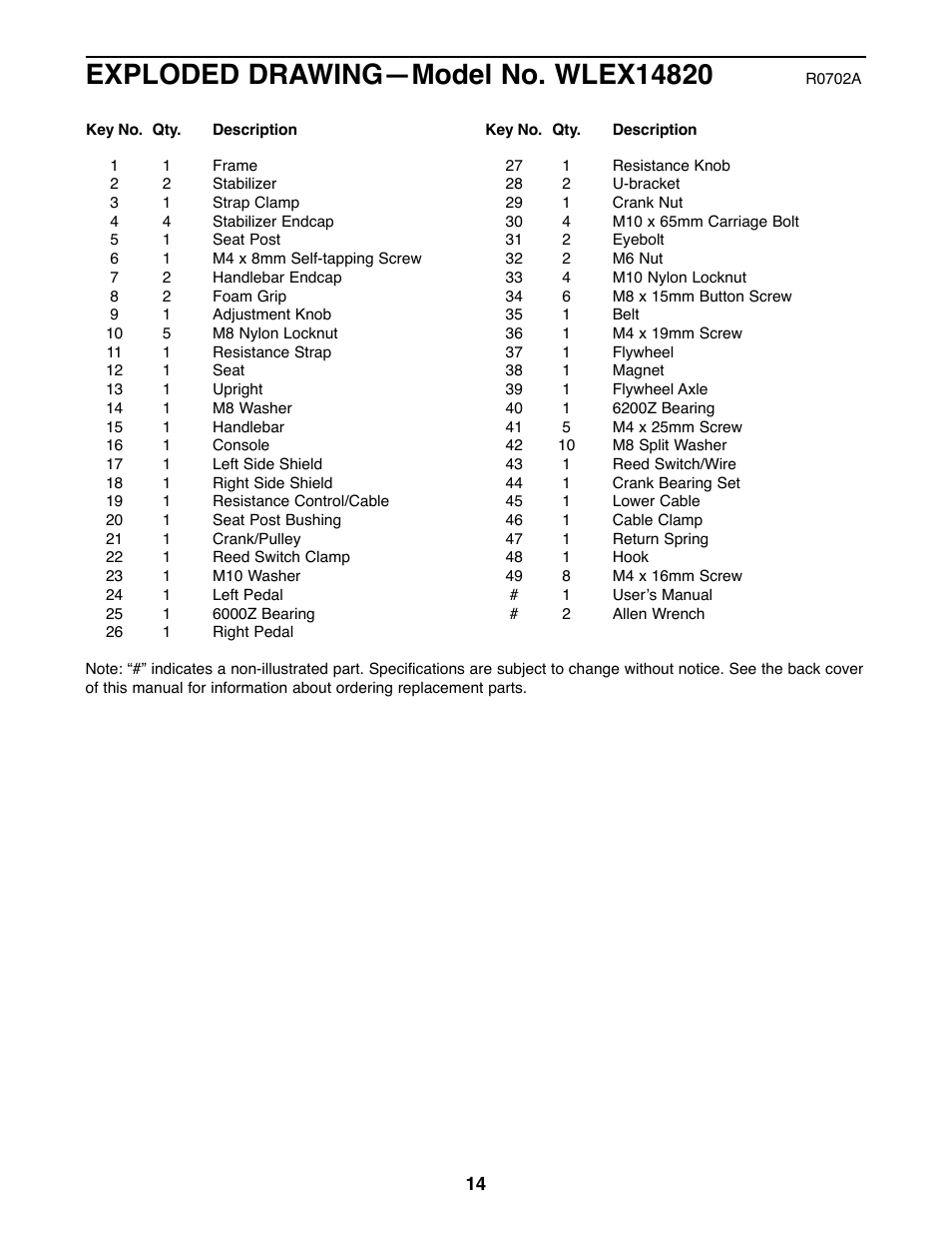 Weslo WLEX14820 User Manual | Page 14 / 16