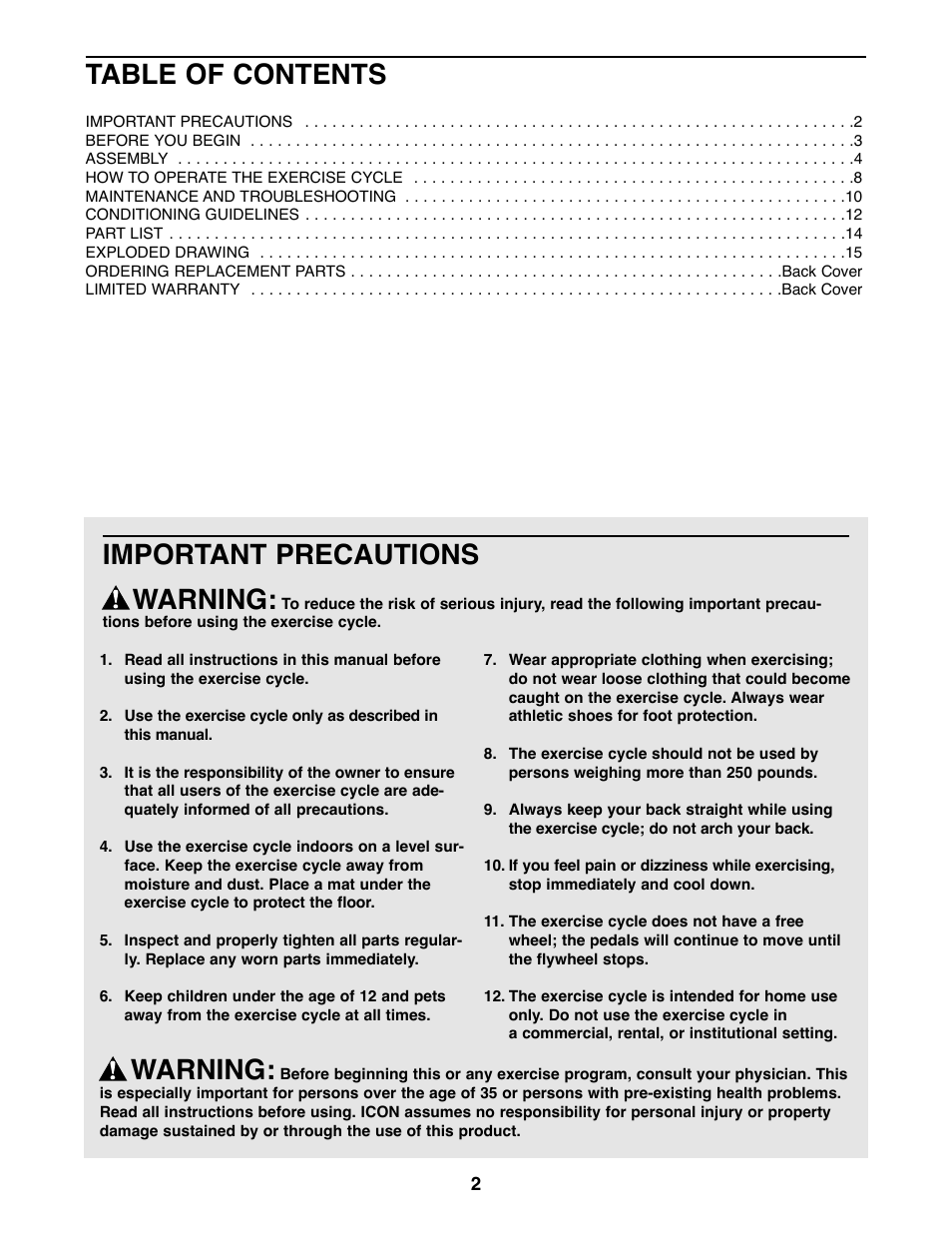 Weslo WLEX14820 User Manual | Page 2 / 16