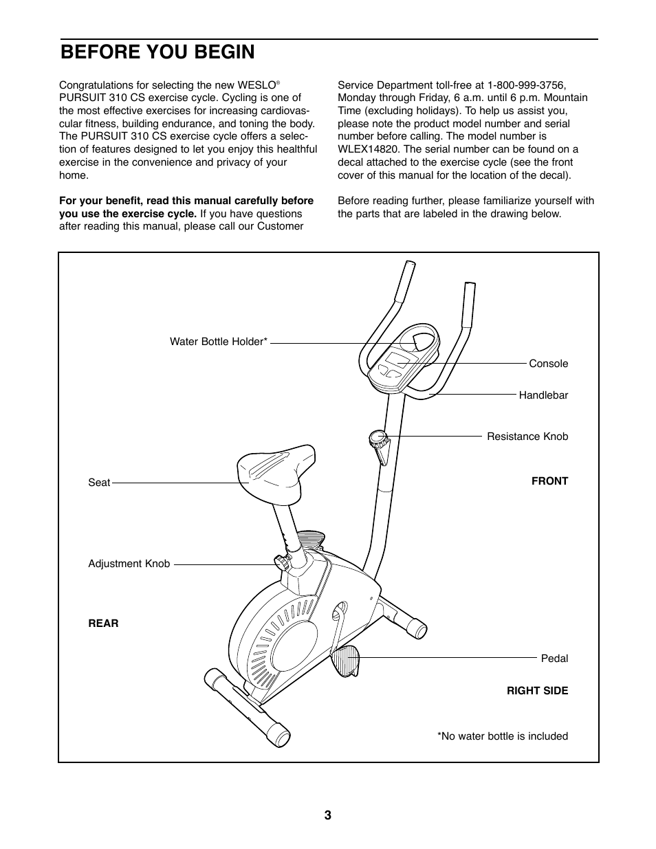 Before you begin | Weslo WLEX14820 User Manual | Page 3 / 16