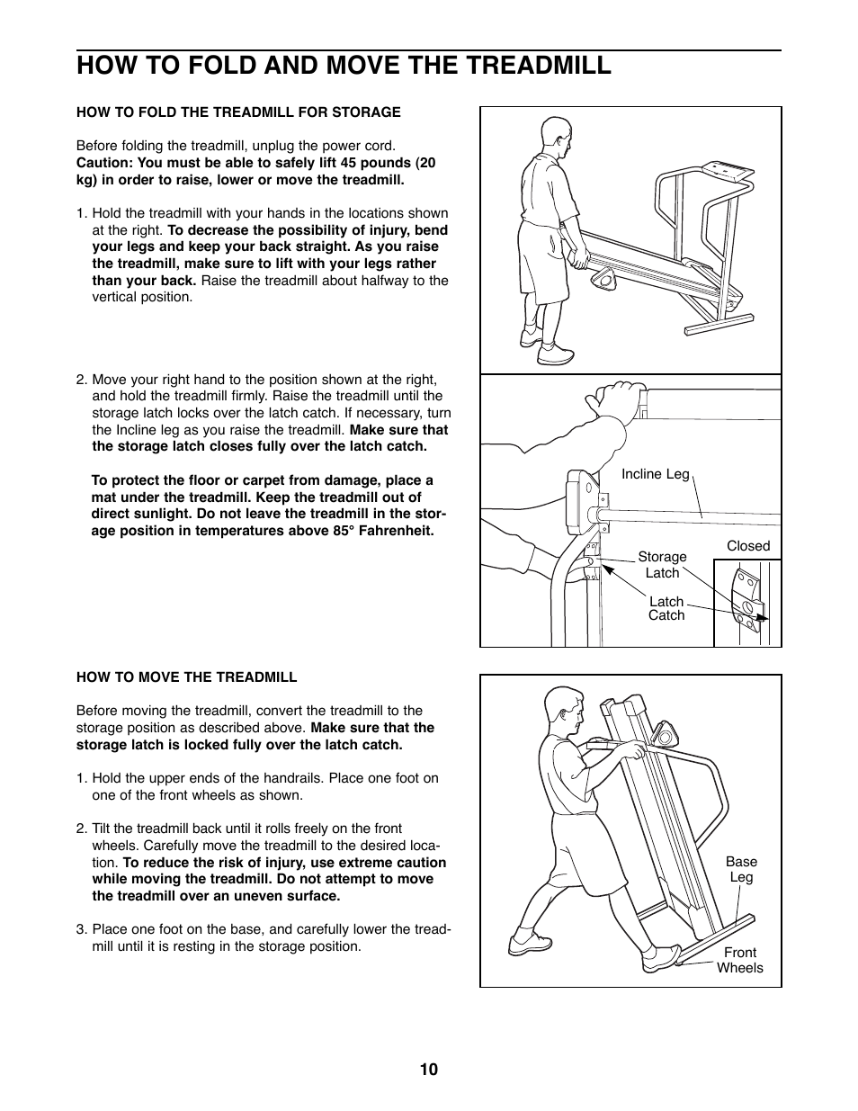 How to fold and move the treadmill | Weslo WLTL46090 User Manual | Page 10 / 18