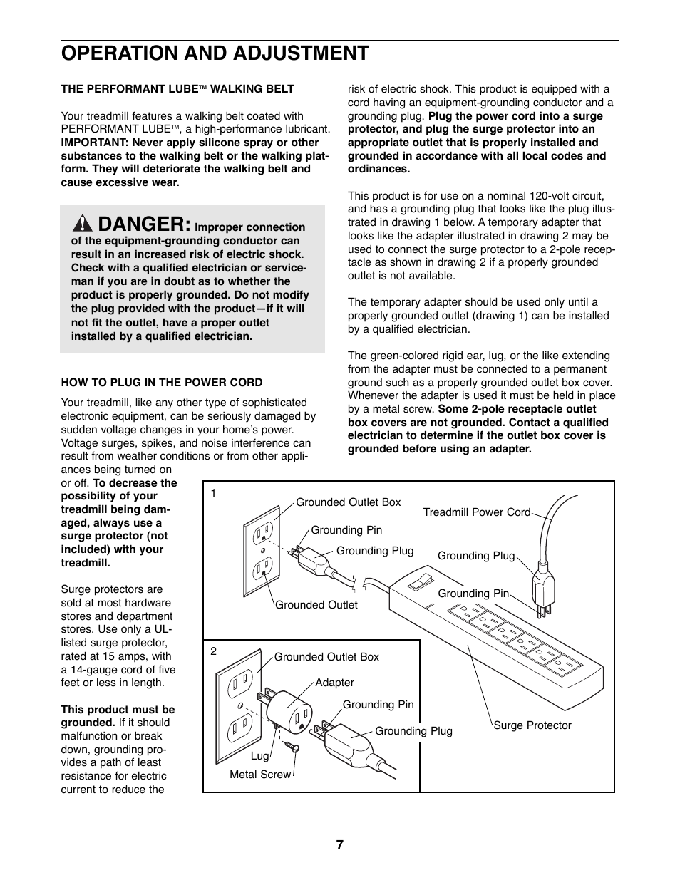 Operation and adjustment, Danger | Weslo WLTL46090 User Manual | Page 7 / 18