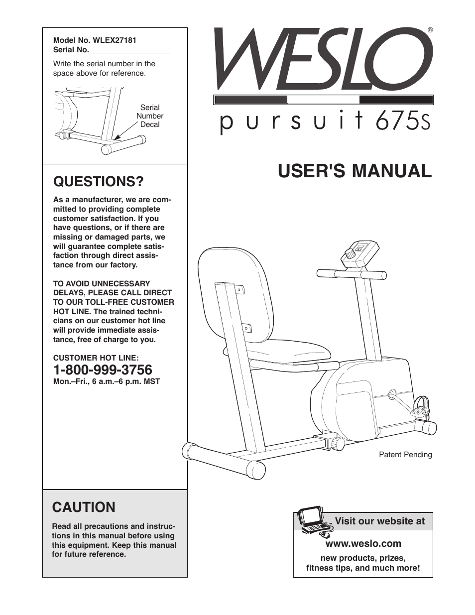 Weslo WLEX27181 User Manual | 16 pages