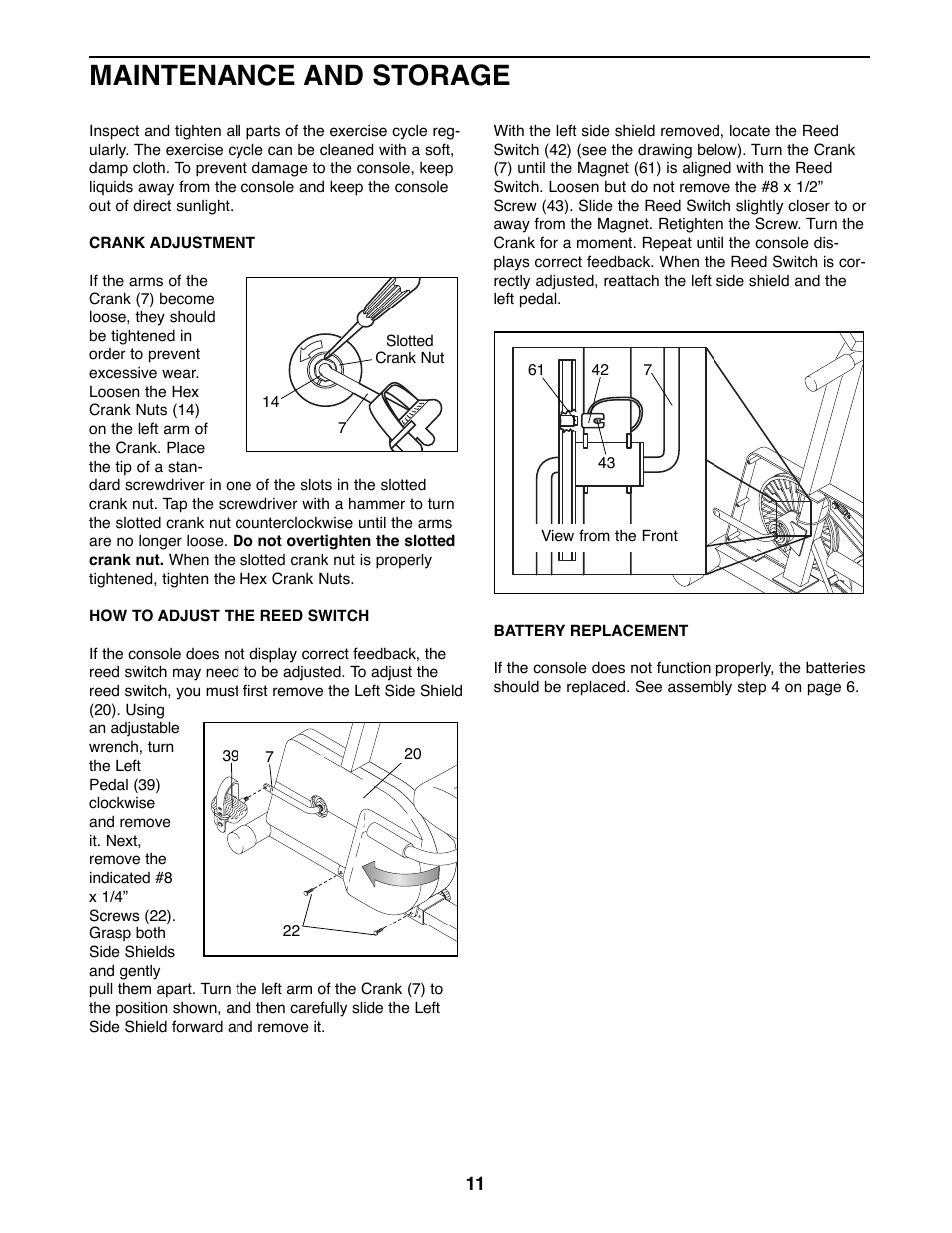 Maintenance and storage | Weslo WLEX27181 User Manual | Page 11 / 16