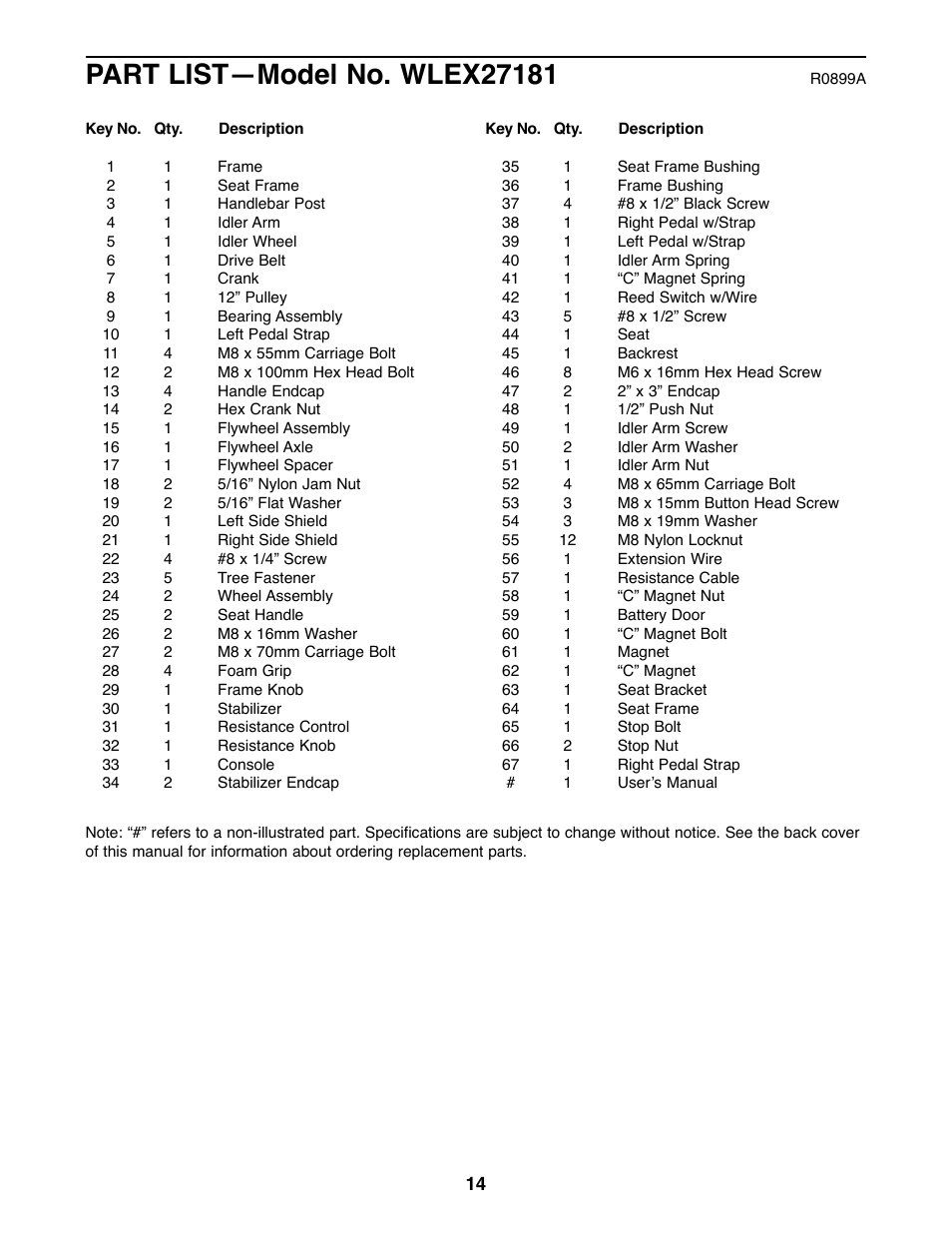 Weslo WLEX27181 User Manual | Page 14 / 16