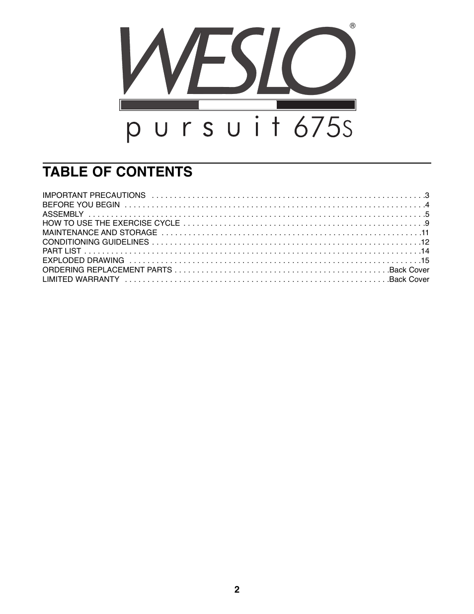 Weslo WLEX27181 User Manual | Page 2 / 16