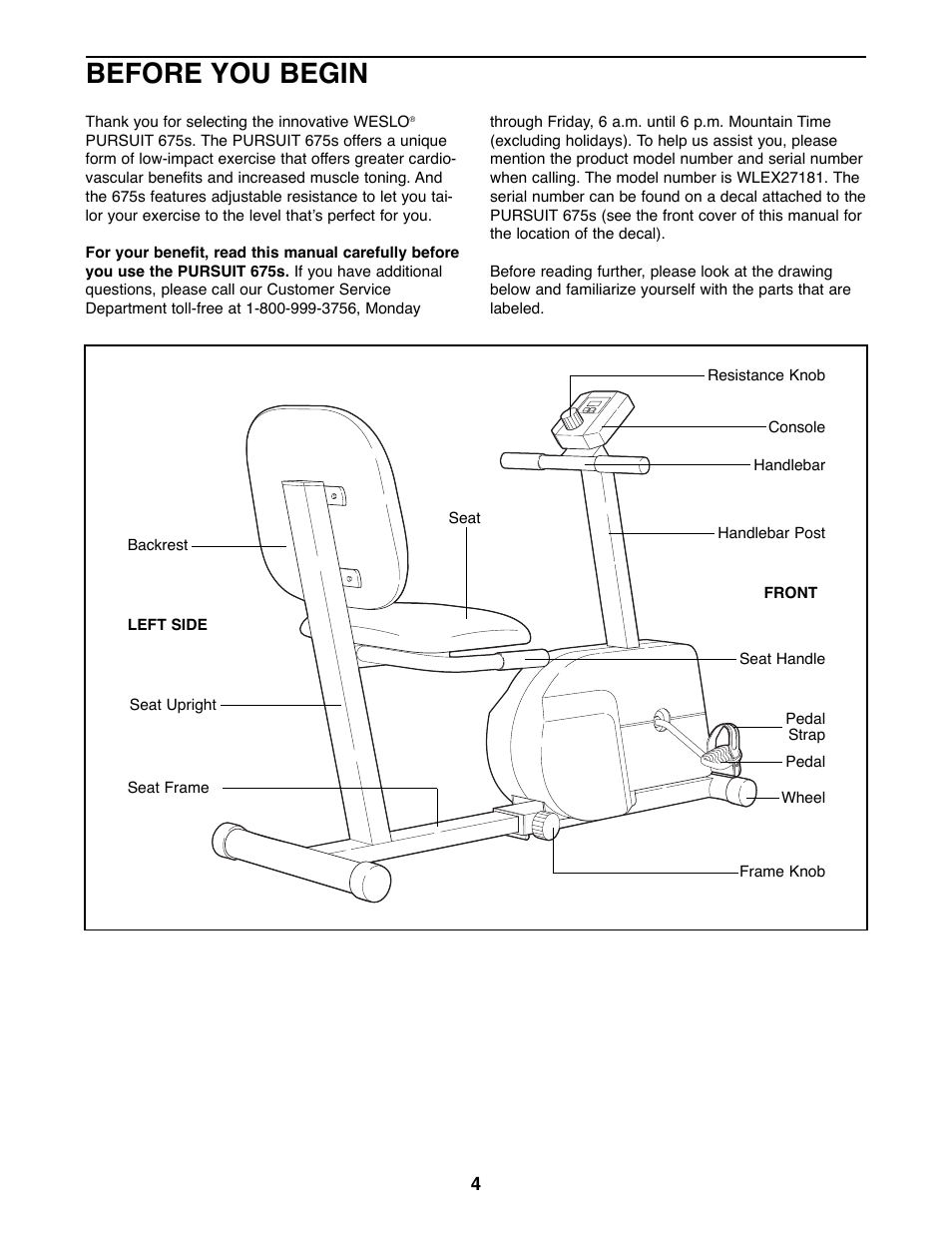 Before you begin | Weslo WLEX27181 User Manual | Page 4 / 16