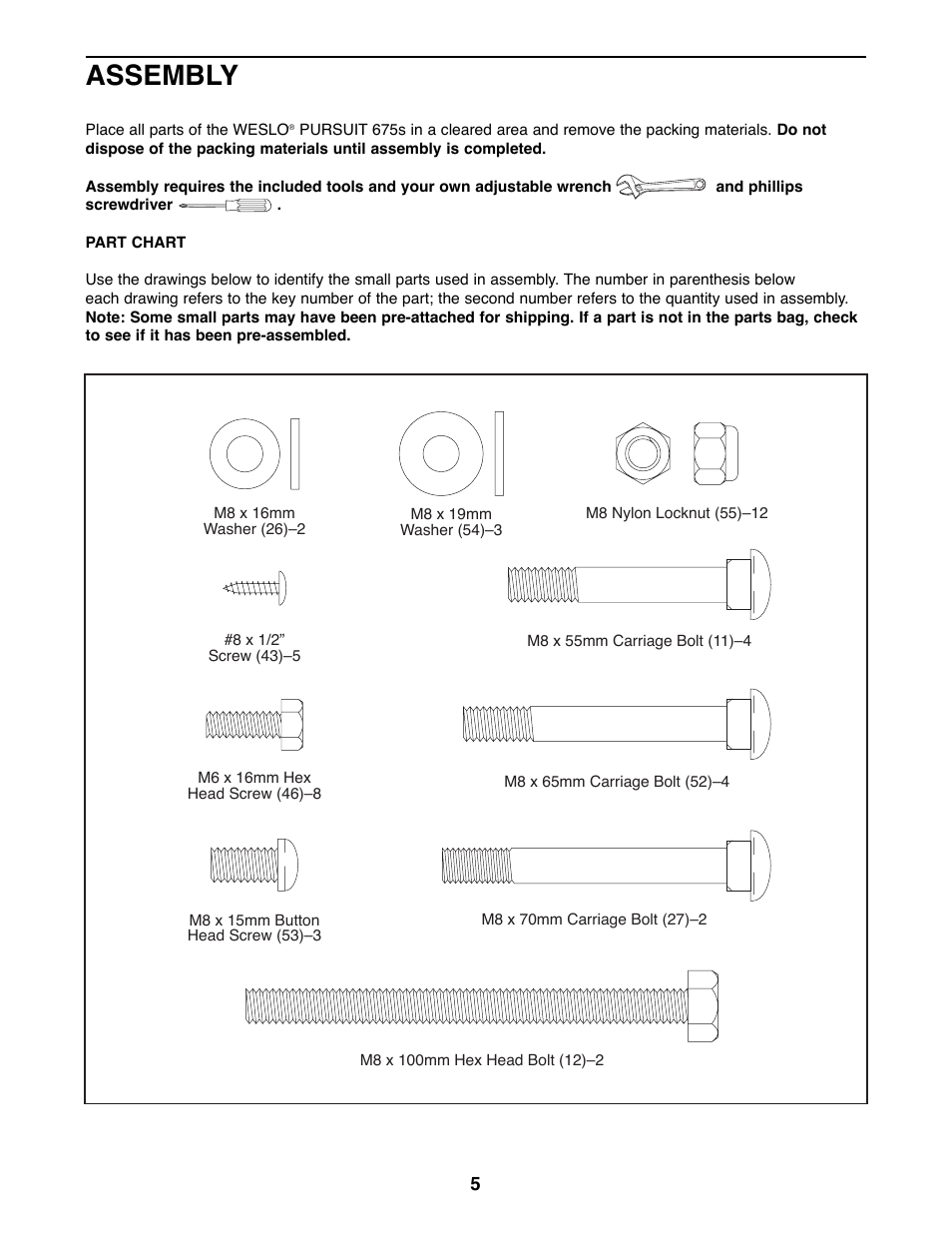 Assembly | Weslo WLEX27181 User Manual | Page 5 / 16