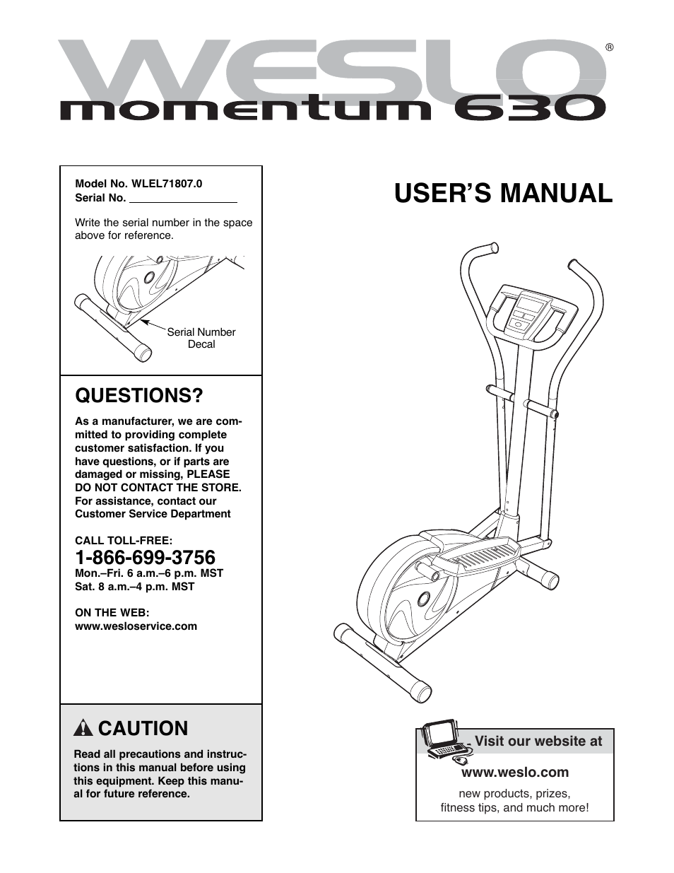 Weslo WLEL71807.0 User Manual | 16 pages