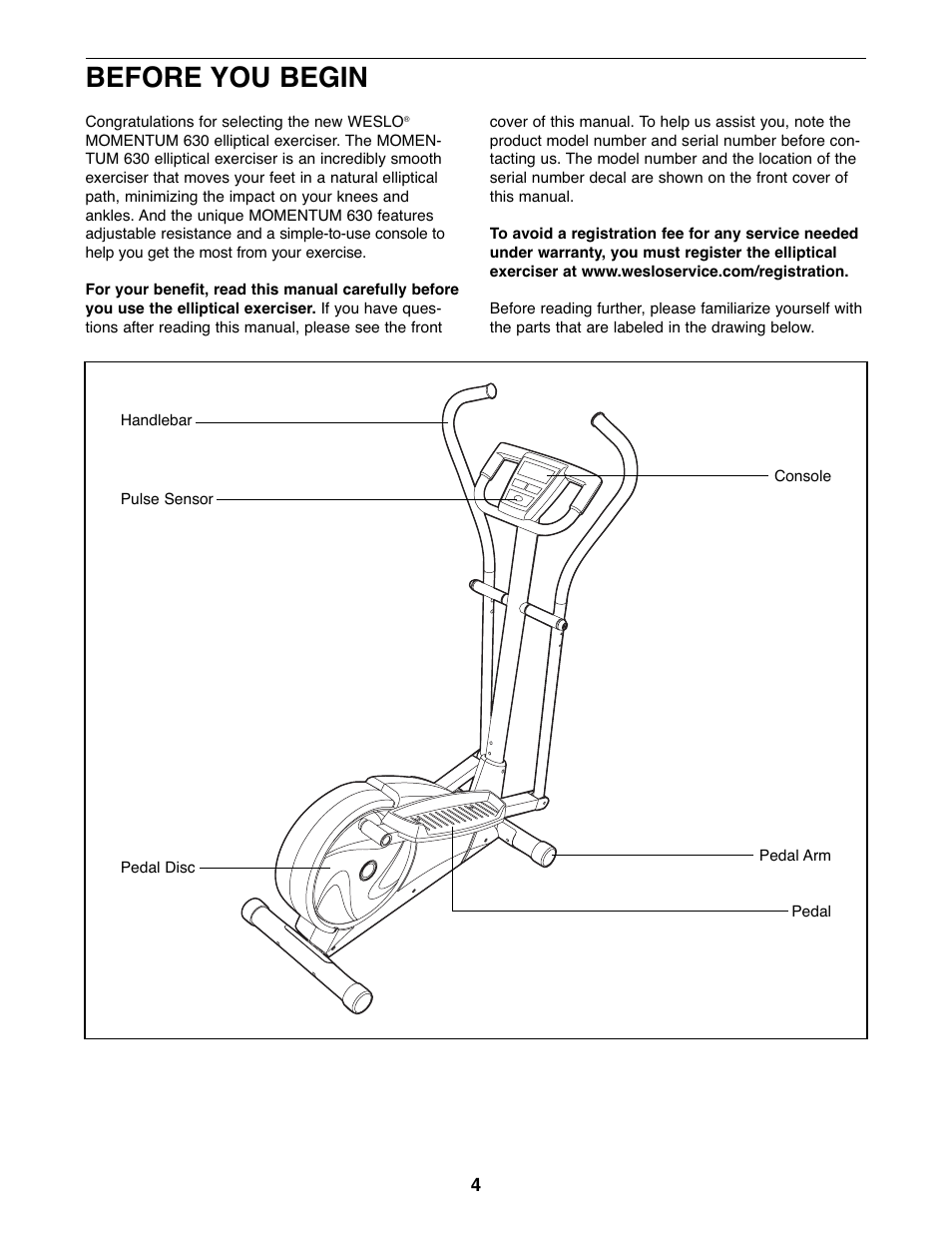 Before you begin | Weslo WLEL71807.0 User Manual | Page 4 / 16