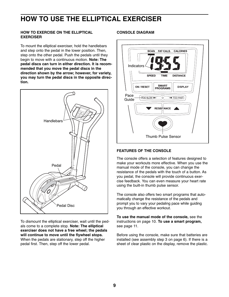 How to use the elliptical exerciser | Weslo WLEL71807.0 User Manual | Page 9 / 16