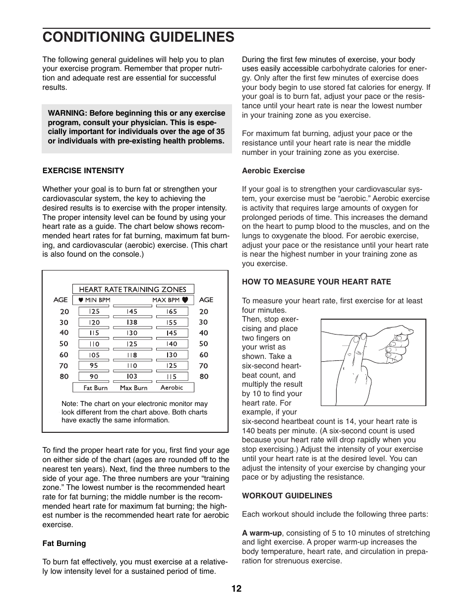 Conditioning guidelines | Weslo WLAW55072 User Manual | Page 12 / 16